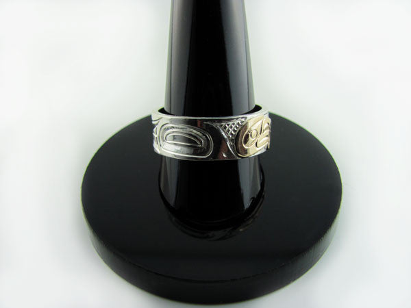 Haida Eagle Gold Silver 1/4 inch wide Ring