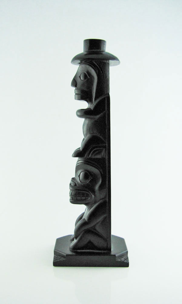 Bear and Human Argillite Totem Pole