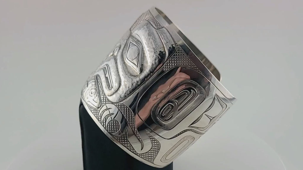 Silver Carved and Hammered Bracelet by Haida artist Derek White