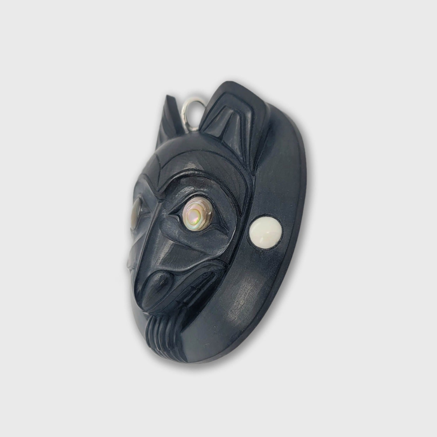Argillite Wolf Pendant by Master Haida Carver Ron Russ