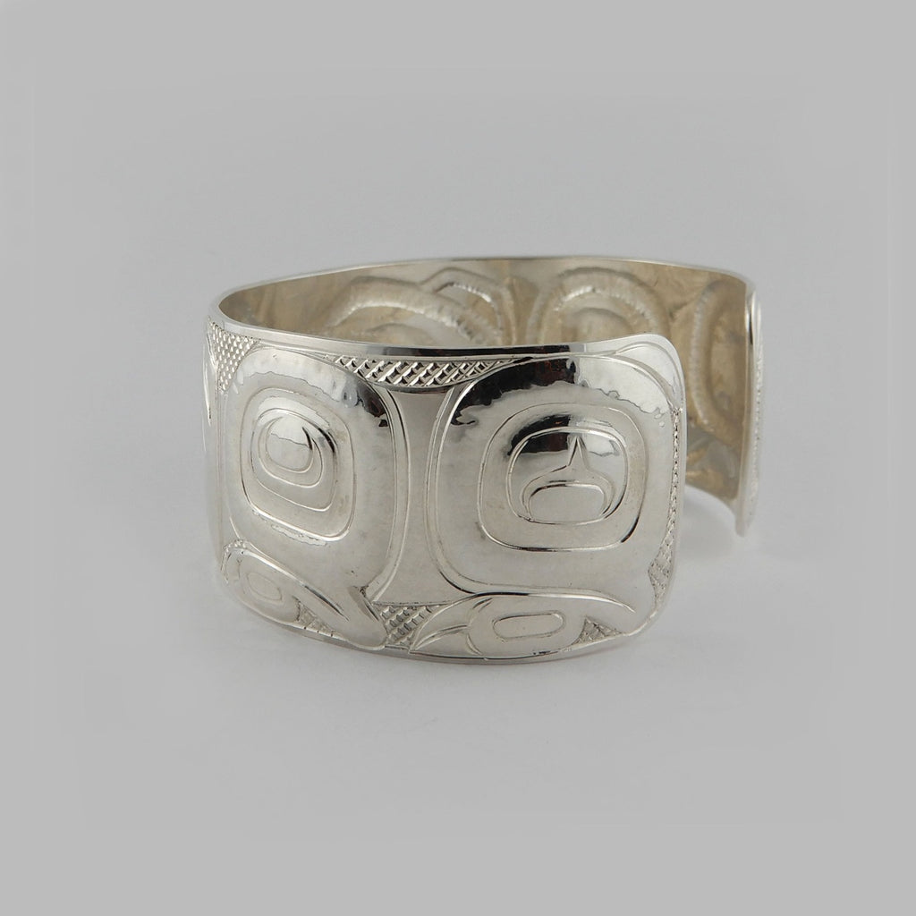 Silver Carved and Hammered Bear Bracelet by Haida artist Derek White