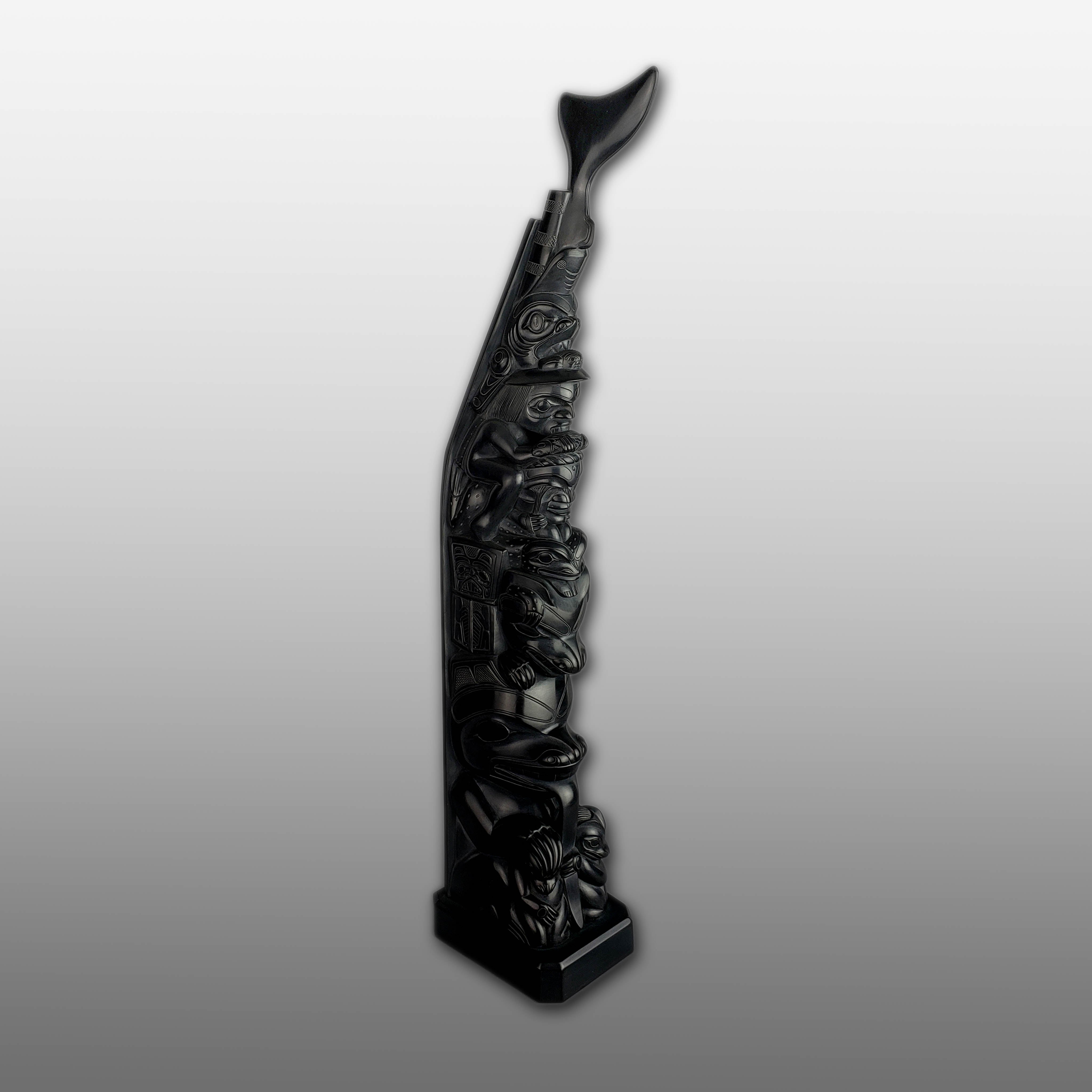 Large Argillite Bear Mother Totem Pole by Haida carver Henry White