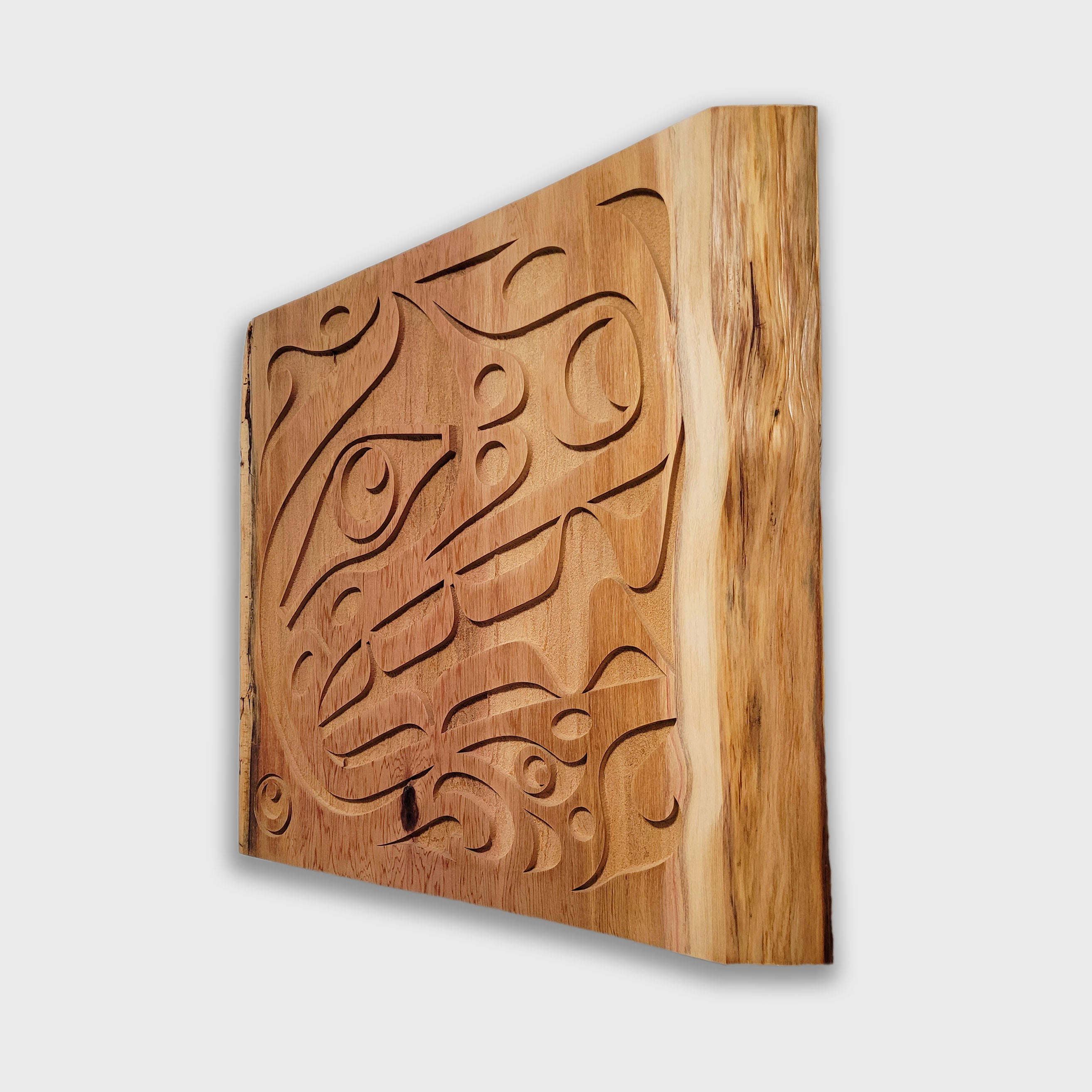 Live Edge Sandblasted Bear Panel by Kwakiutl artist Trevor Hunt