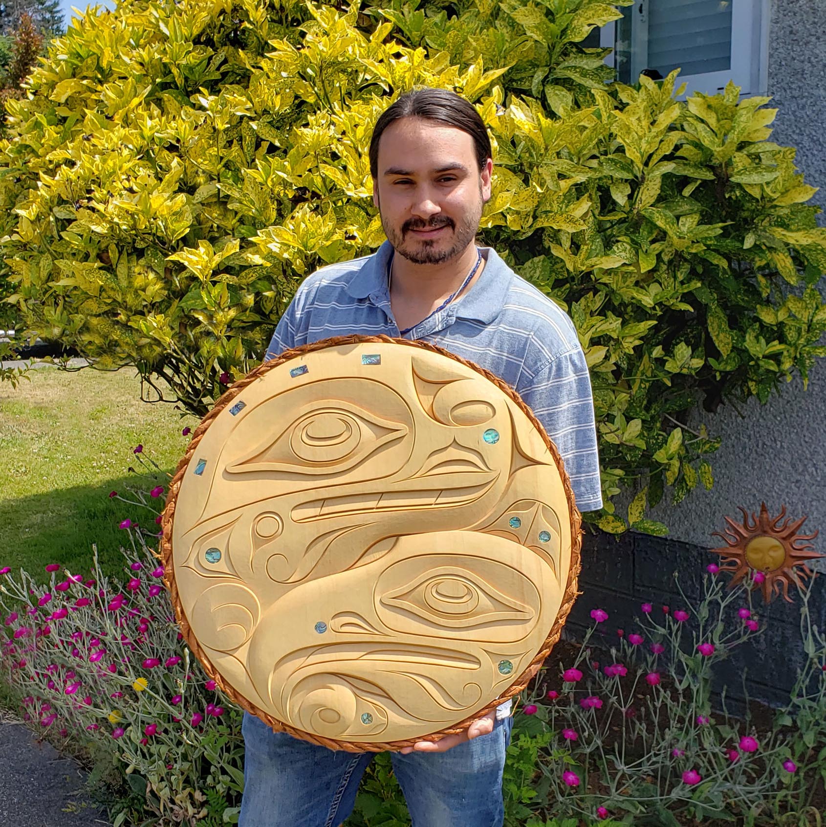 Raven and Sea Serpent Cedar Panel by Nuu-chah-nulth carver Joshua Prescott