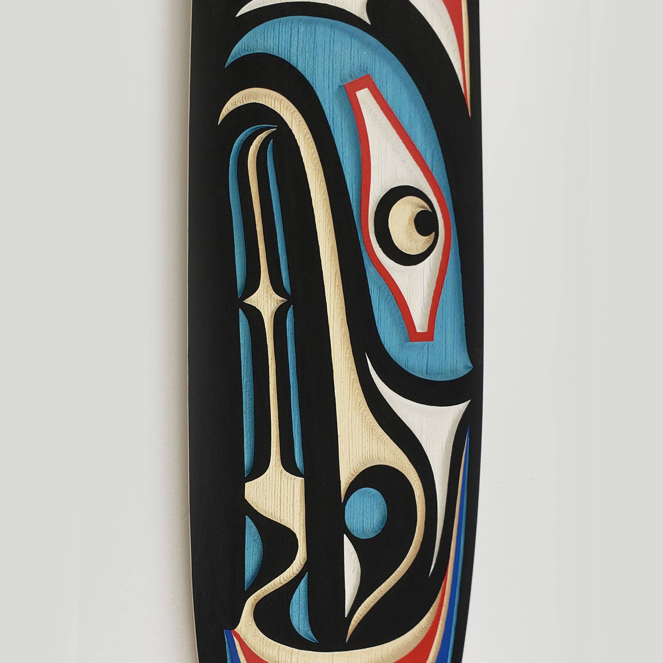 Sandblasted Cedar Sea Wolf Paddle by Kwakiutl artist Trevor Hunt