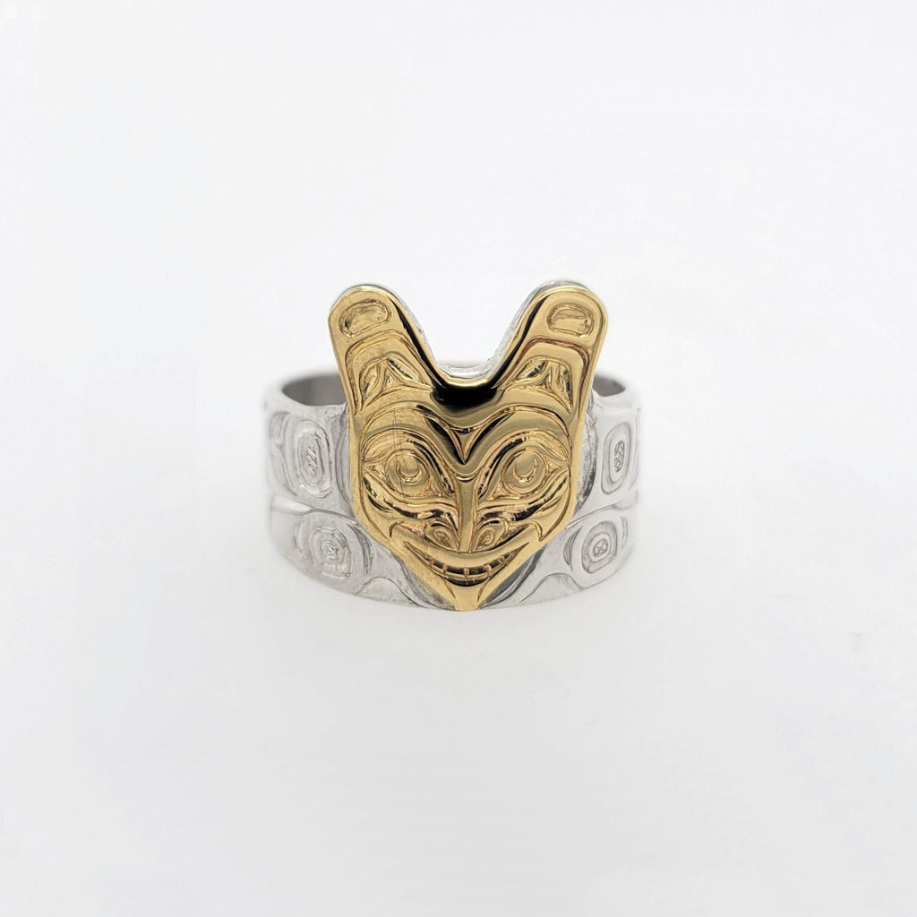 Custom Silver and Gold Fox First Nations Wedding Ring