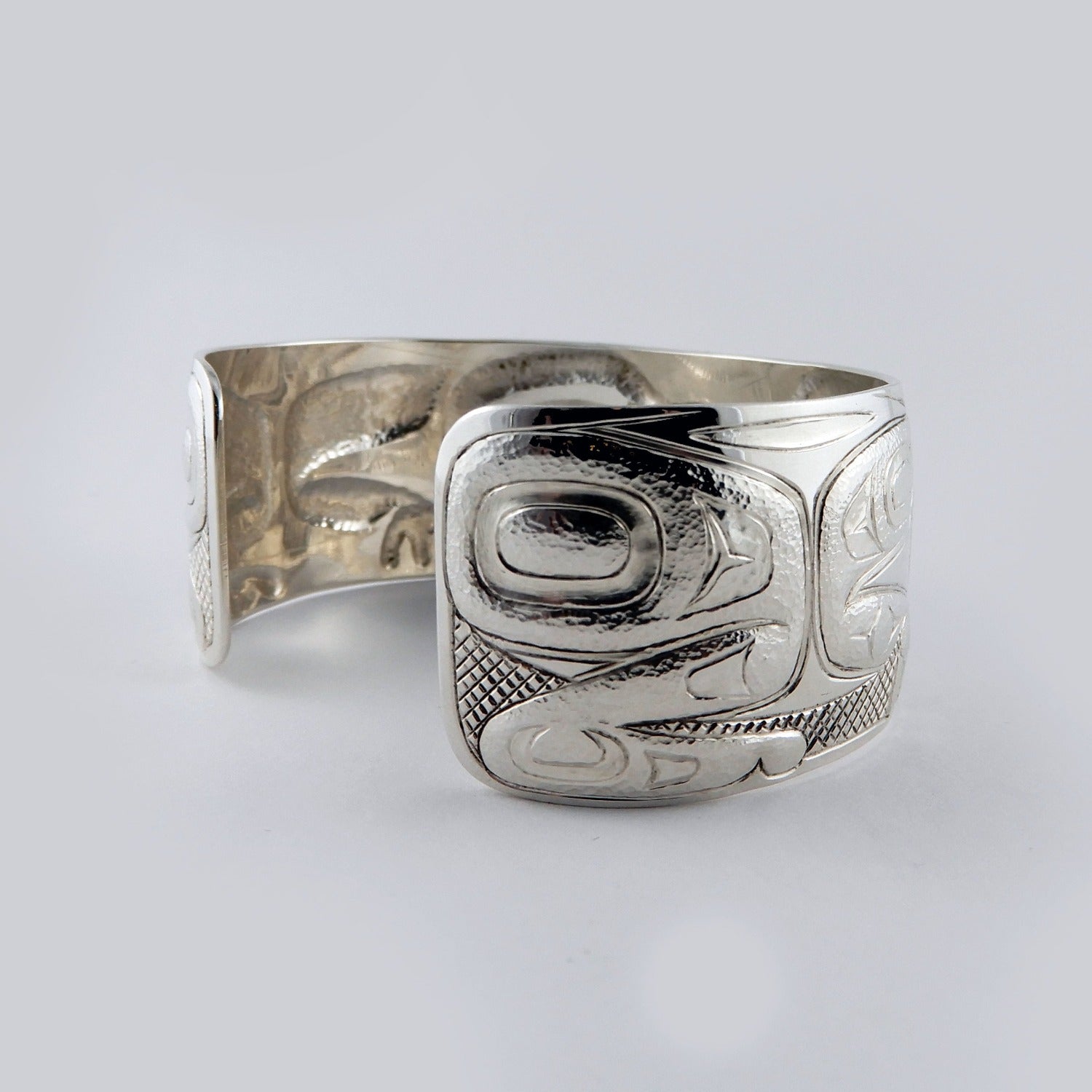 Silver Carved and Hammered Frog Bracelet by Haida artist Derek White