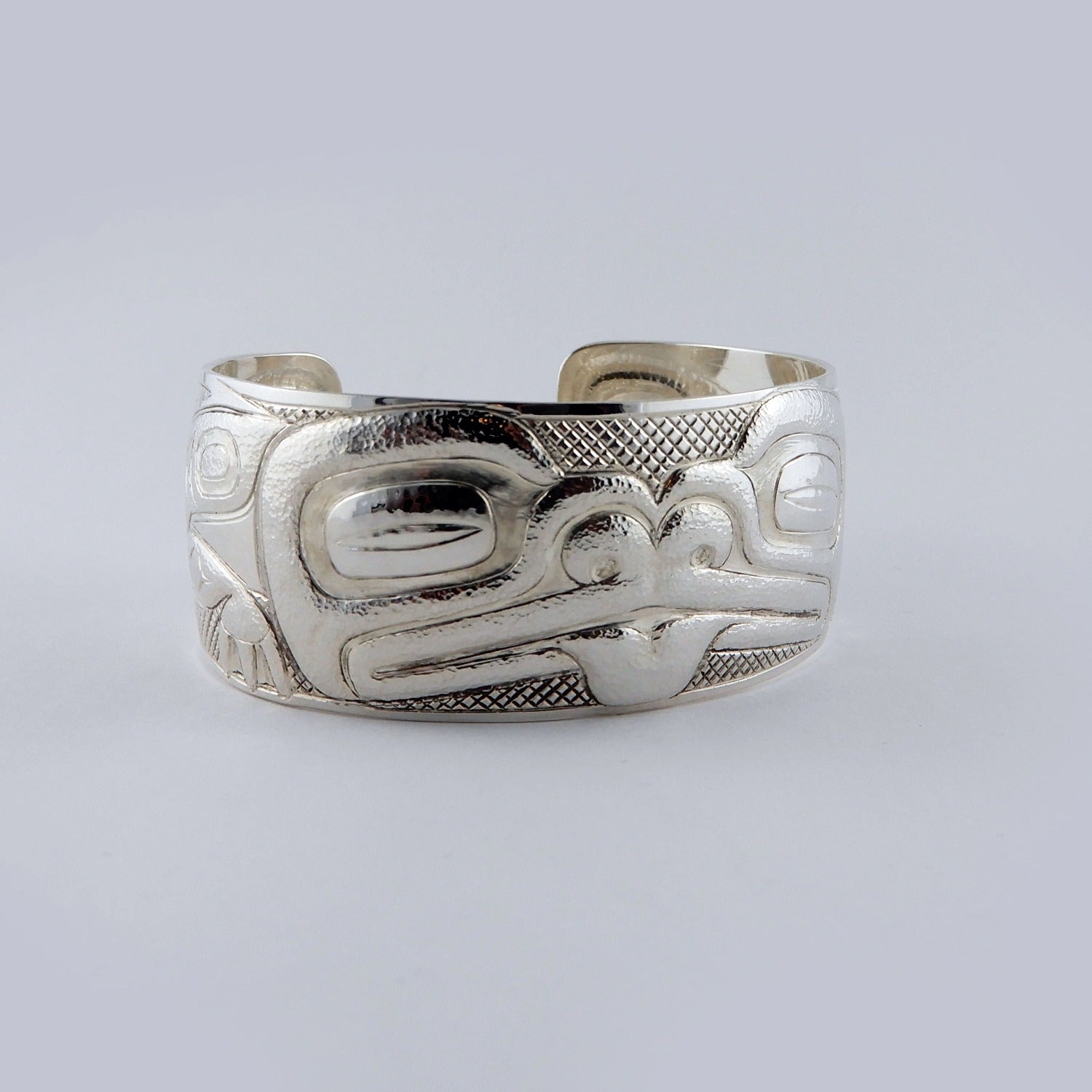 Silver Carved and Hammered Frog Bracelet by Haida artist Derek White