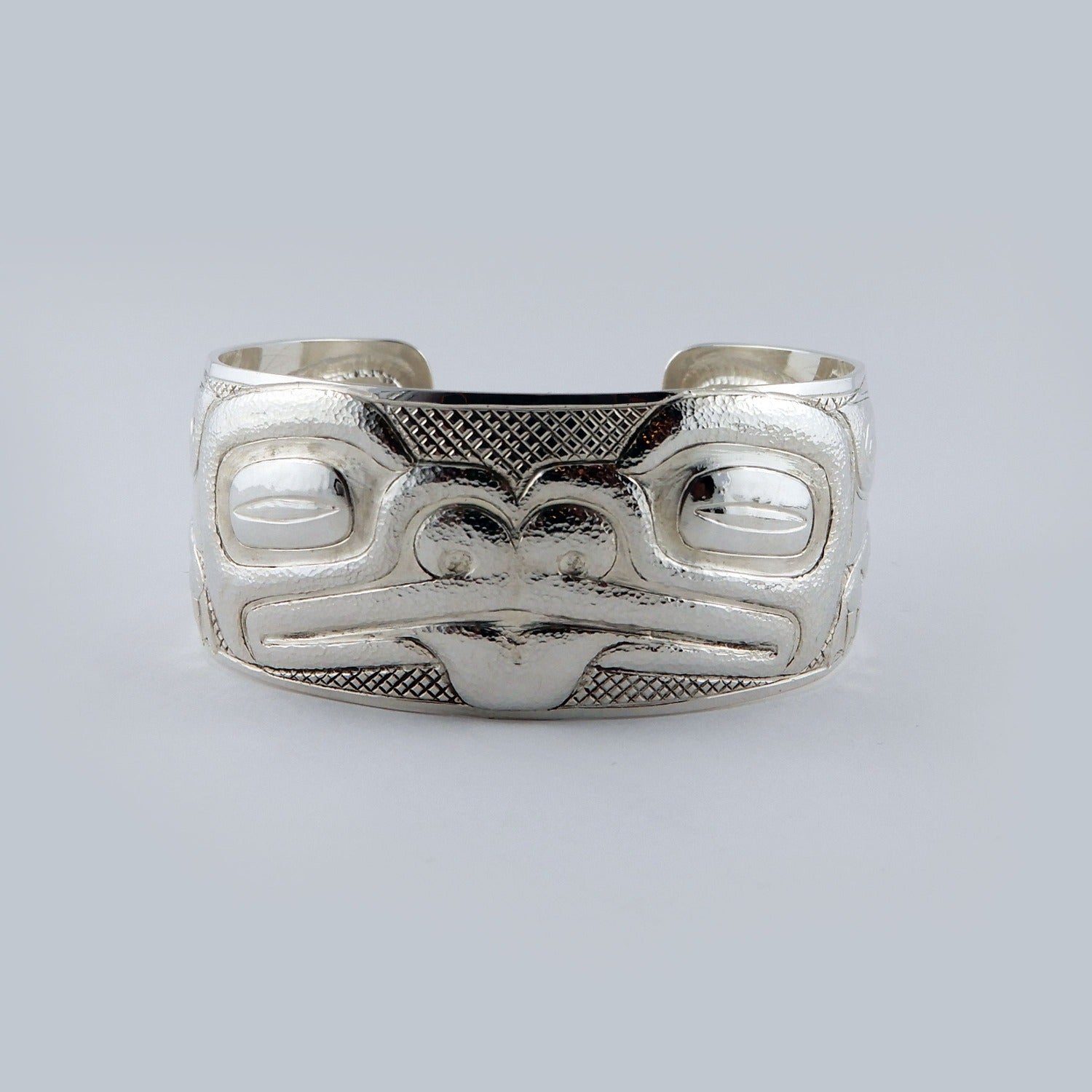Silver Carved and Hammered Frog Bracelet by Haida artist Derek White