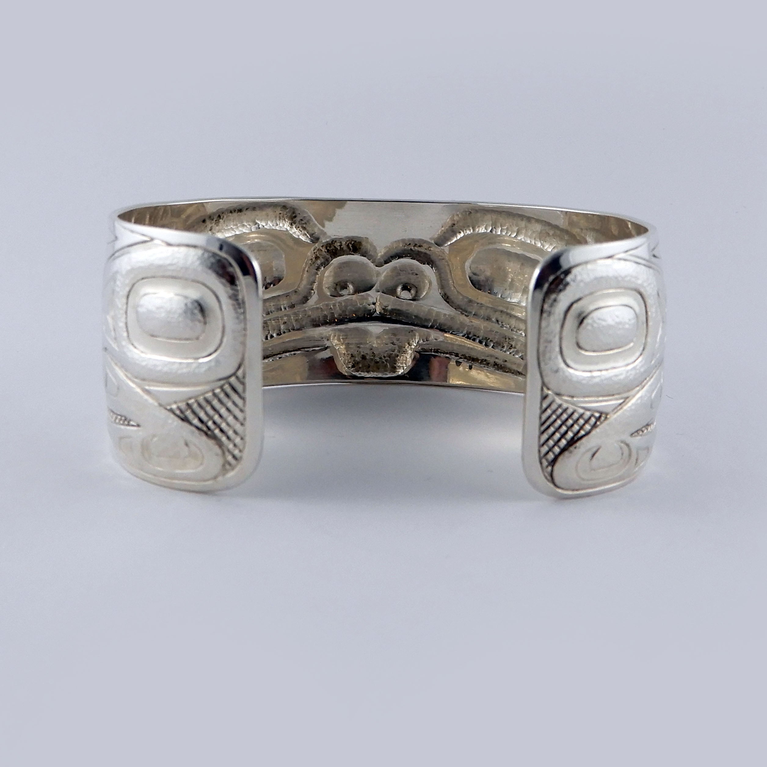 Silver Carved and Hammered Frog Bracelet by Haida artist Derek White