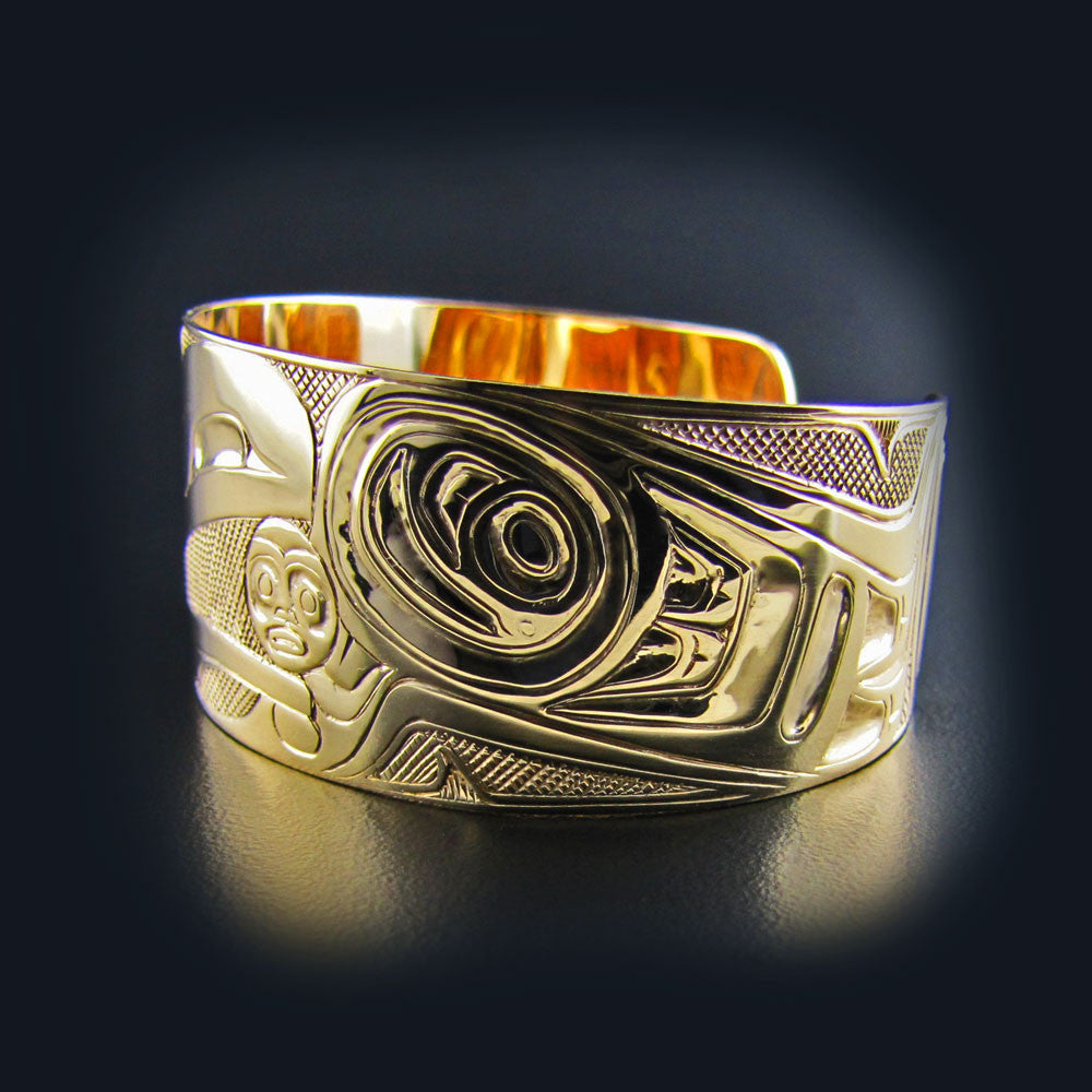 First Nations Gold Raven Steals the Light Bracelet by Haida artist Carmen Goertzen
