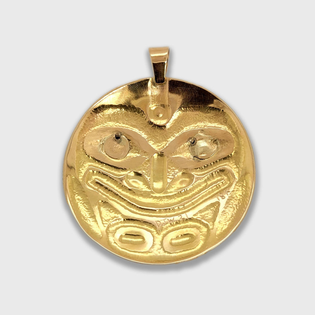 Gold and Abalone Hammered Orca Pendant by Haida artist Derek White