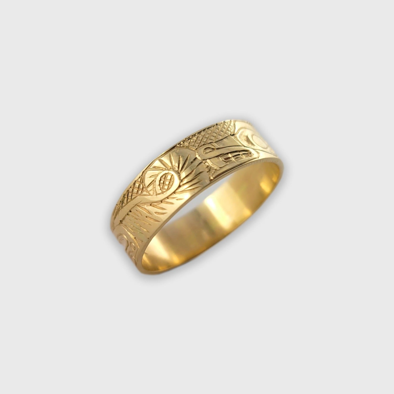 Gold Wolf Ring by Haida artist Carmen Goertzen
