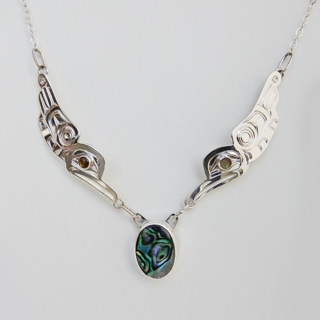 First Nations Silver and Abalone Hummingbird Song Necklace by Kwakwaka'wakw artist Chris Cook