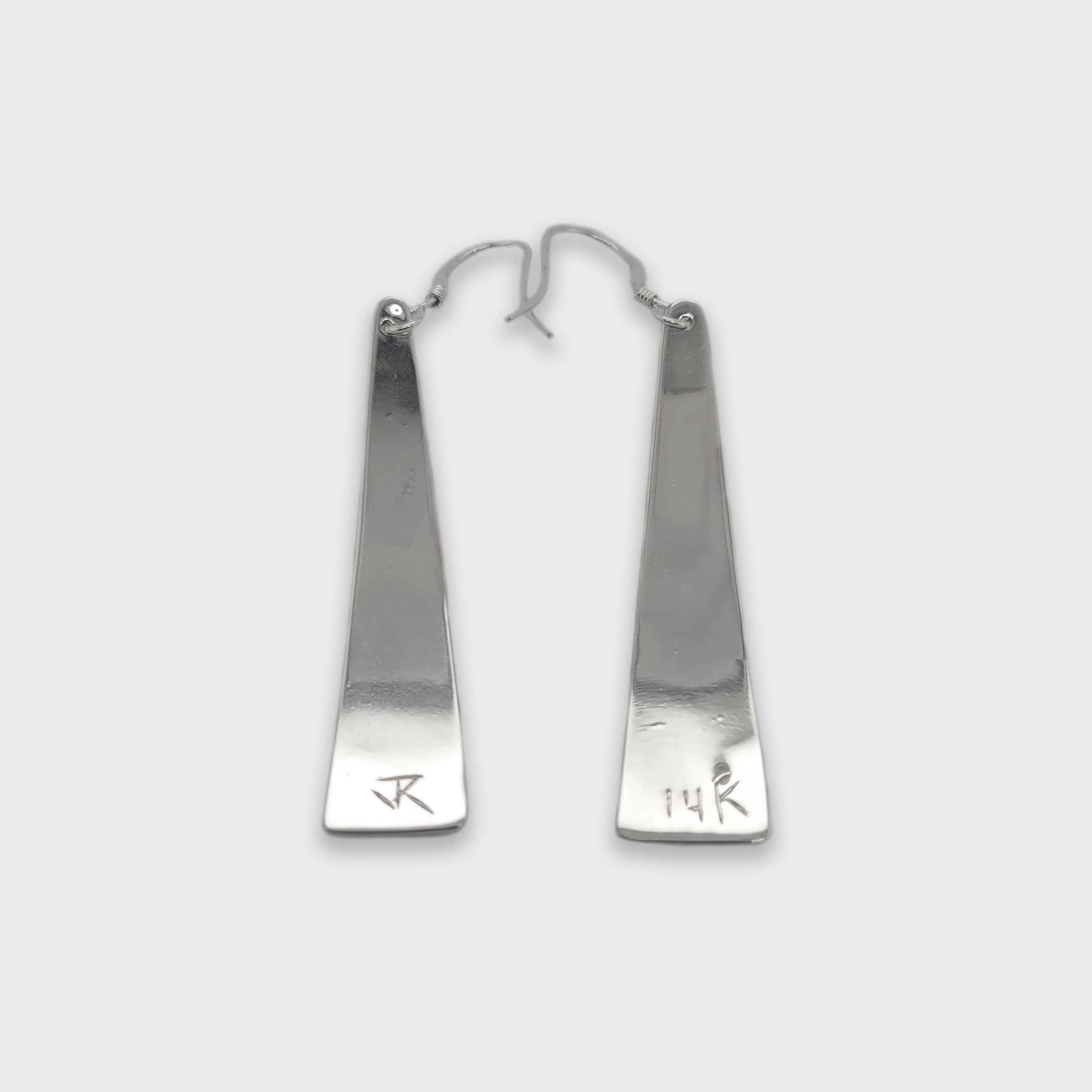 Silver and Gold Hummingbird Triangle Earrings by Cree artist Justin Rivard