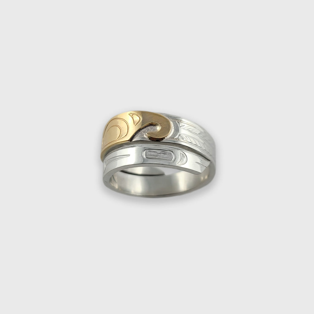 Silver and Gold Hummingbird Wrap Ring by Cree artist Justin Rivard