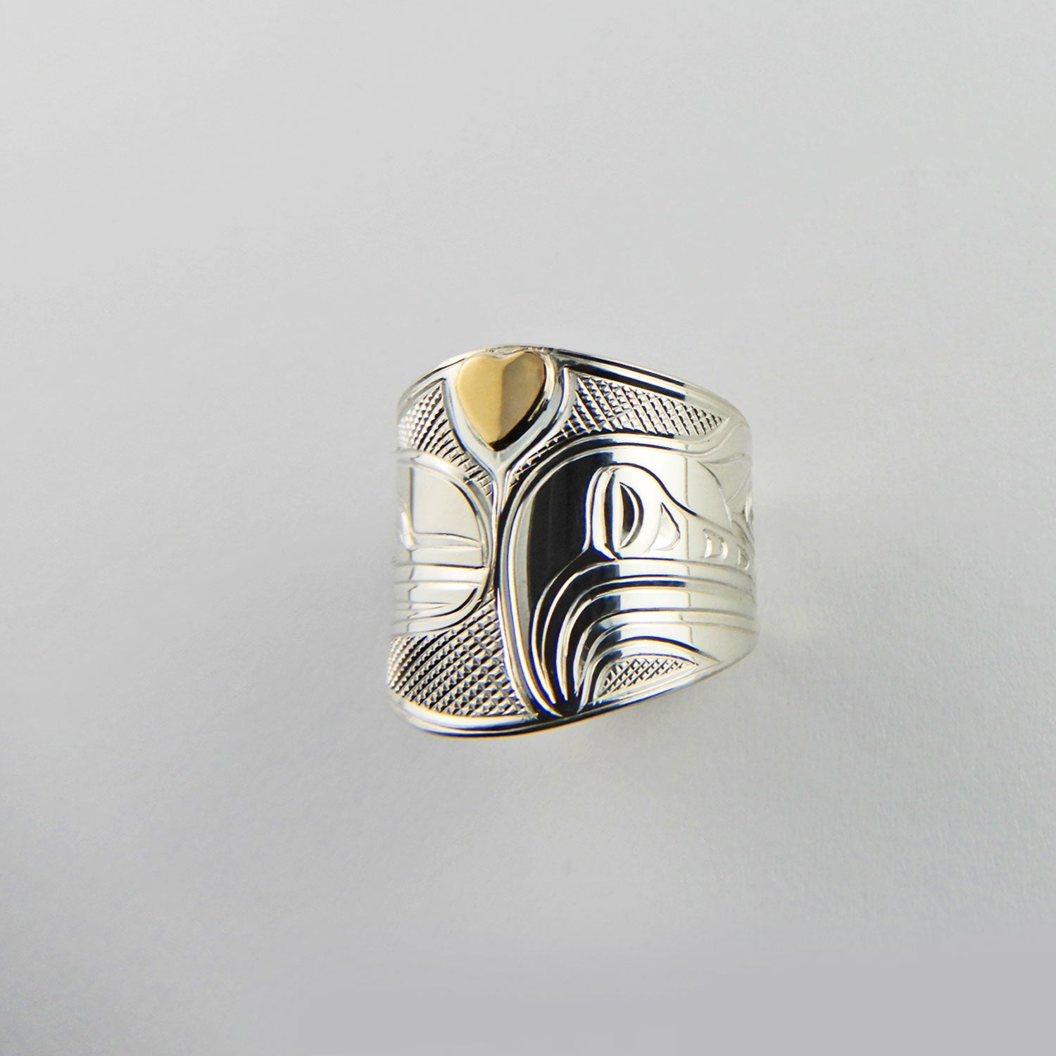 Silver and Gold Love Bird Ring by Kwakwaka'wakw artist Chris Cook