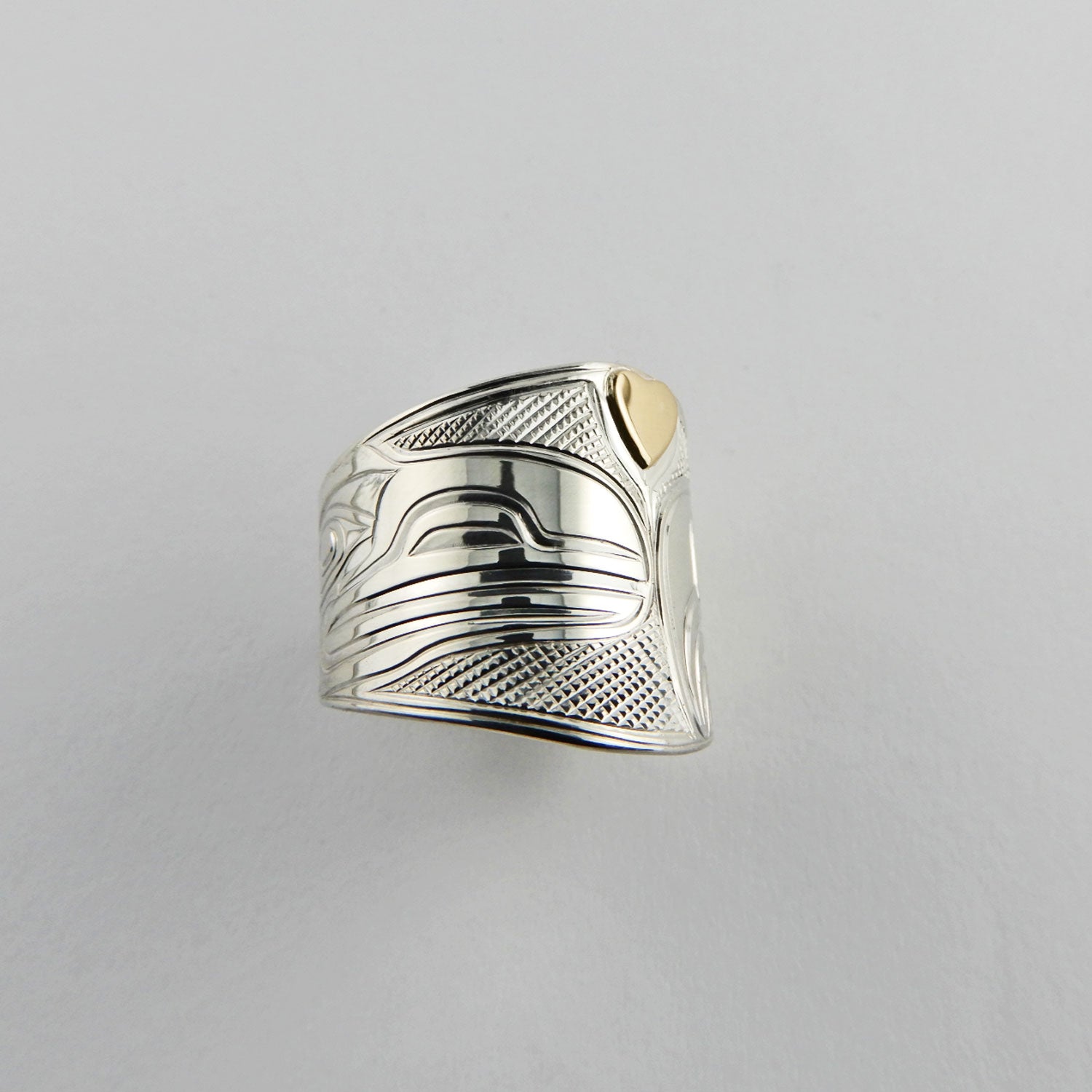Silver and Gold Love Bird Ring by Kwakwaka'wakw artist Chris Cook