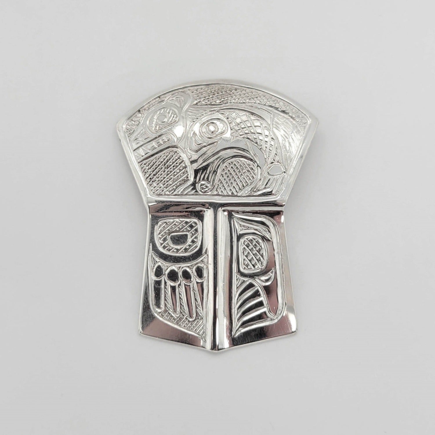 Native Silver Bear Pendant by Tsimshian artist Bill Helin