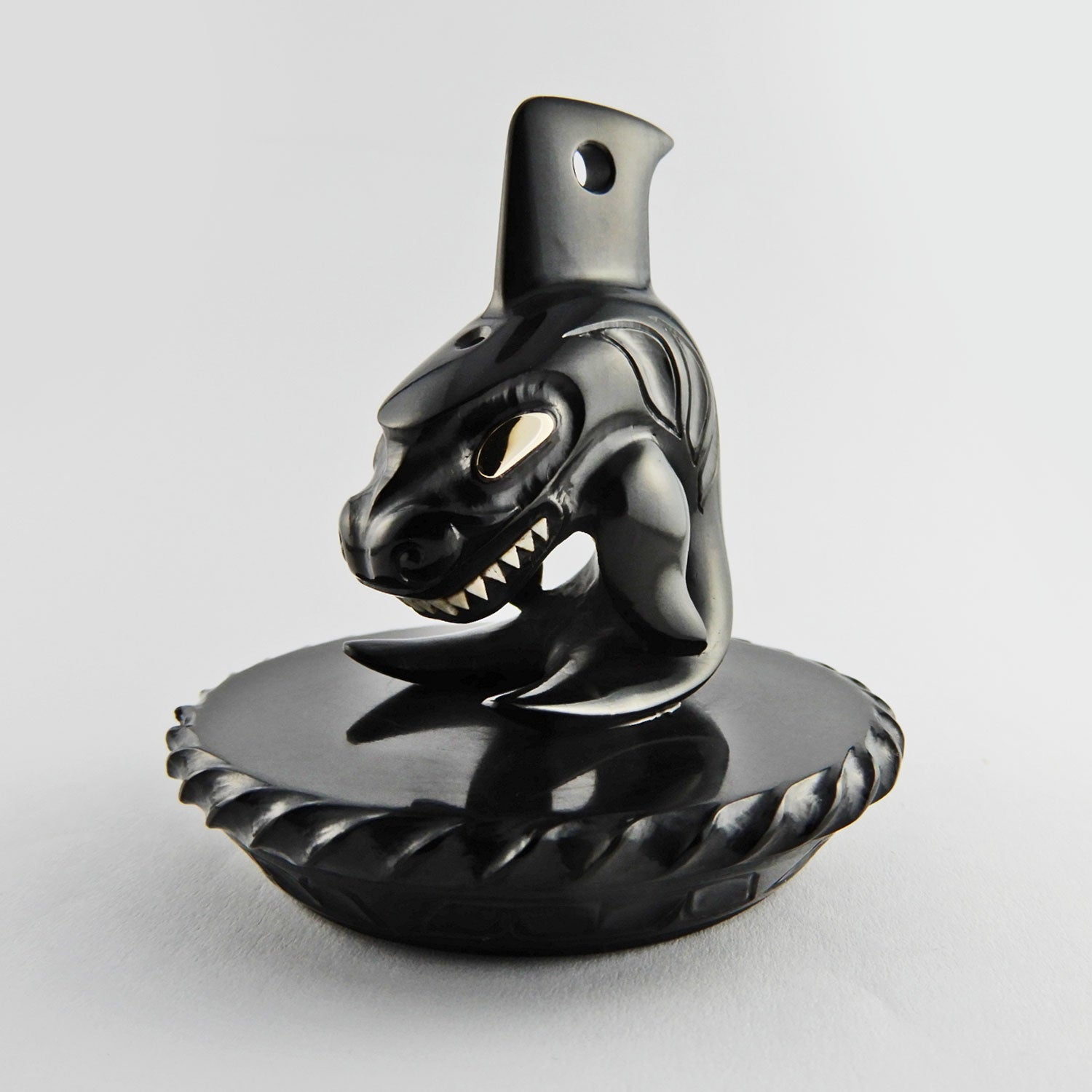 Argillite and Silver Orca and Shark Box by Haida carver Wayne Wilson
