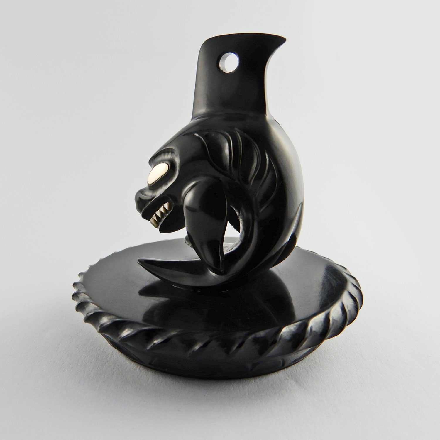 Argillite and Silver Orca and Shark Box by Haida carver Wayne Wilson