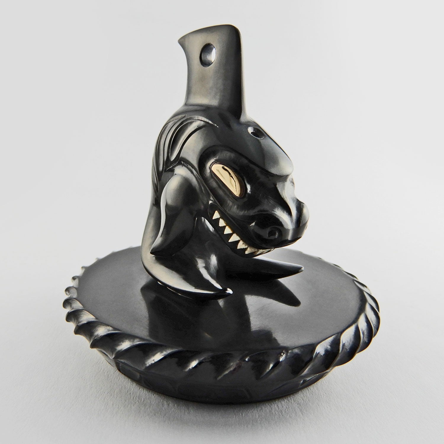 Argillite and Silver Orca and Shark Box by Haida carver Wayne Wilson