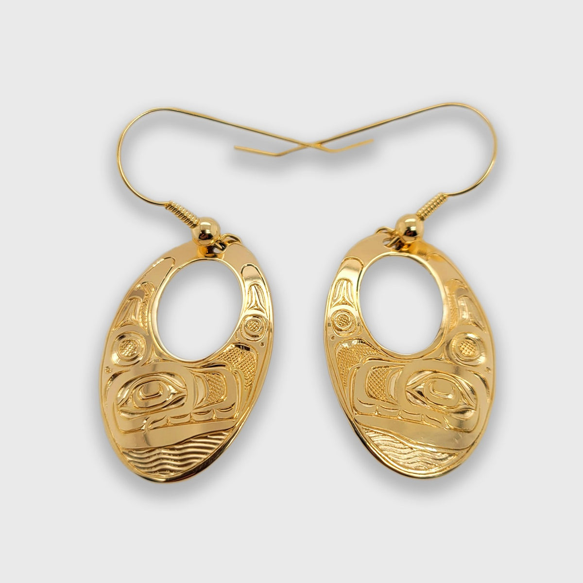 Orca/Killer Whale Oval Gold Earrings by Kwakwaka'wakw artist Joe Wilson ...
