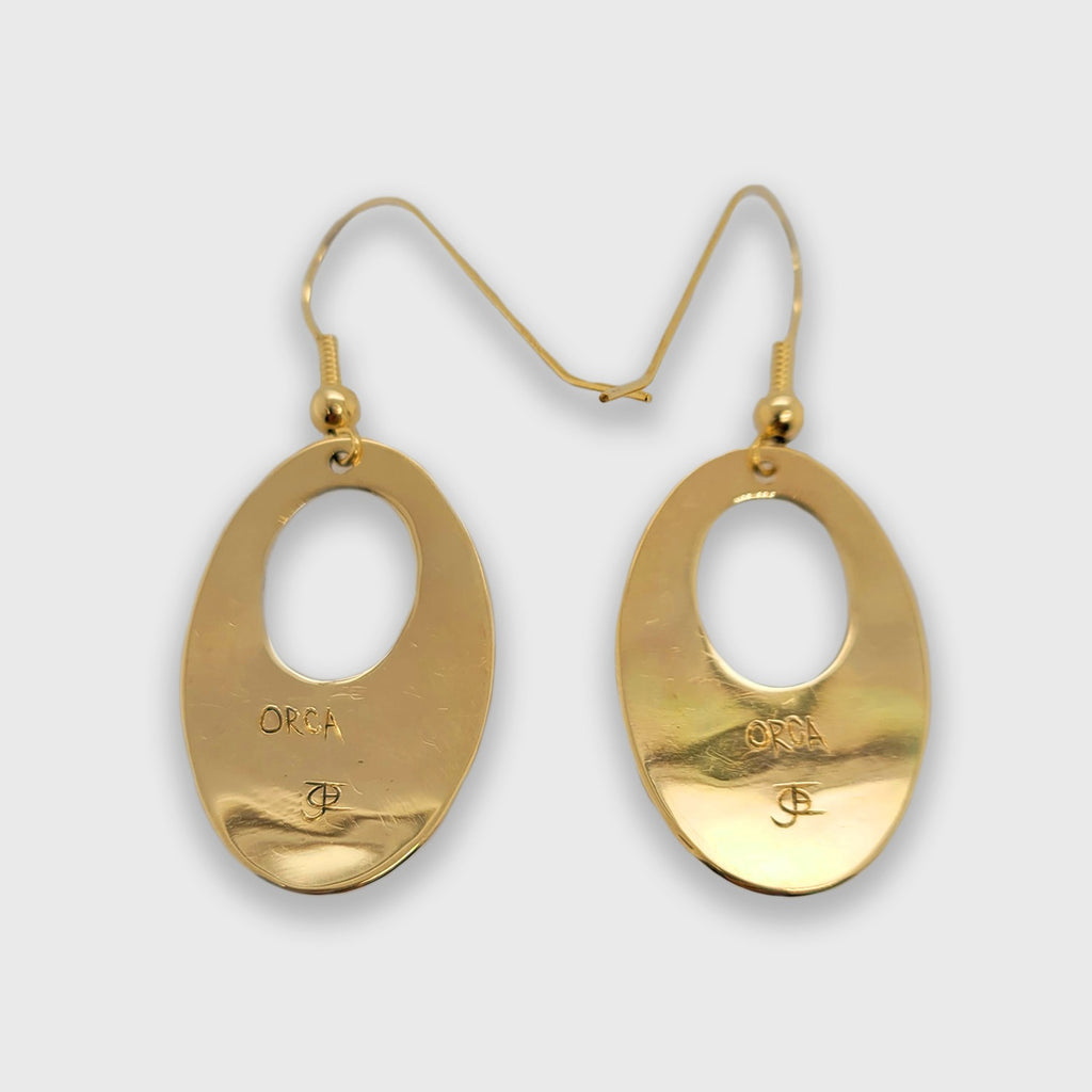 Gold Oval Orca Earrings by Kwakwaka'wakw artist Joe Wilson