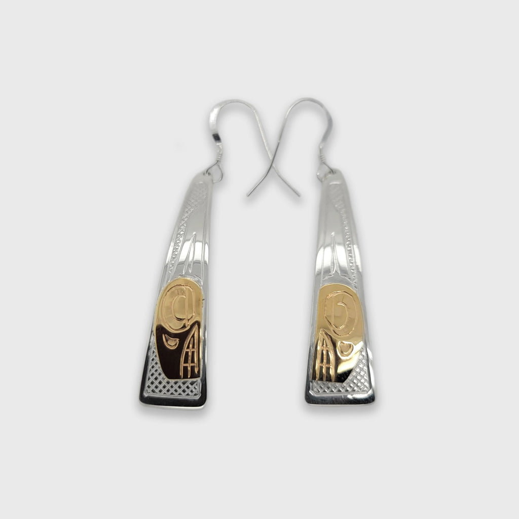 Silver and Gold Orca Earrings by Cree artist Justin Rivard