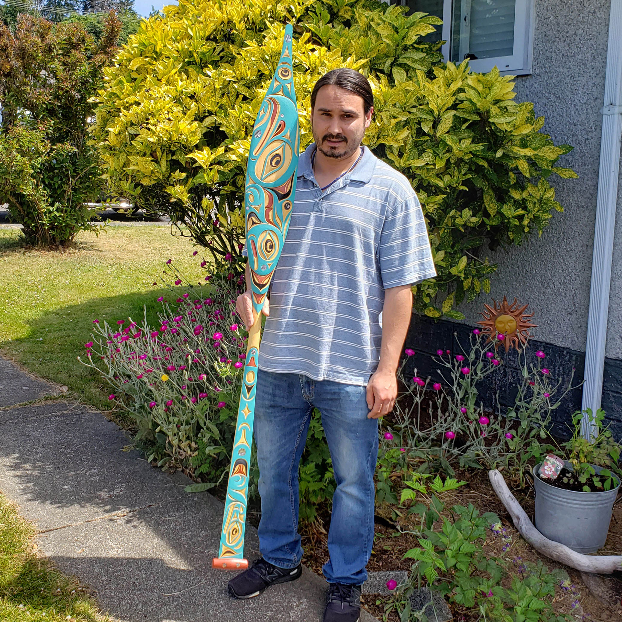 Double-sided Rave and Sea Serpent Paddle by Nuu-chah-nulth carver Joshua Prescott