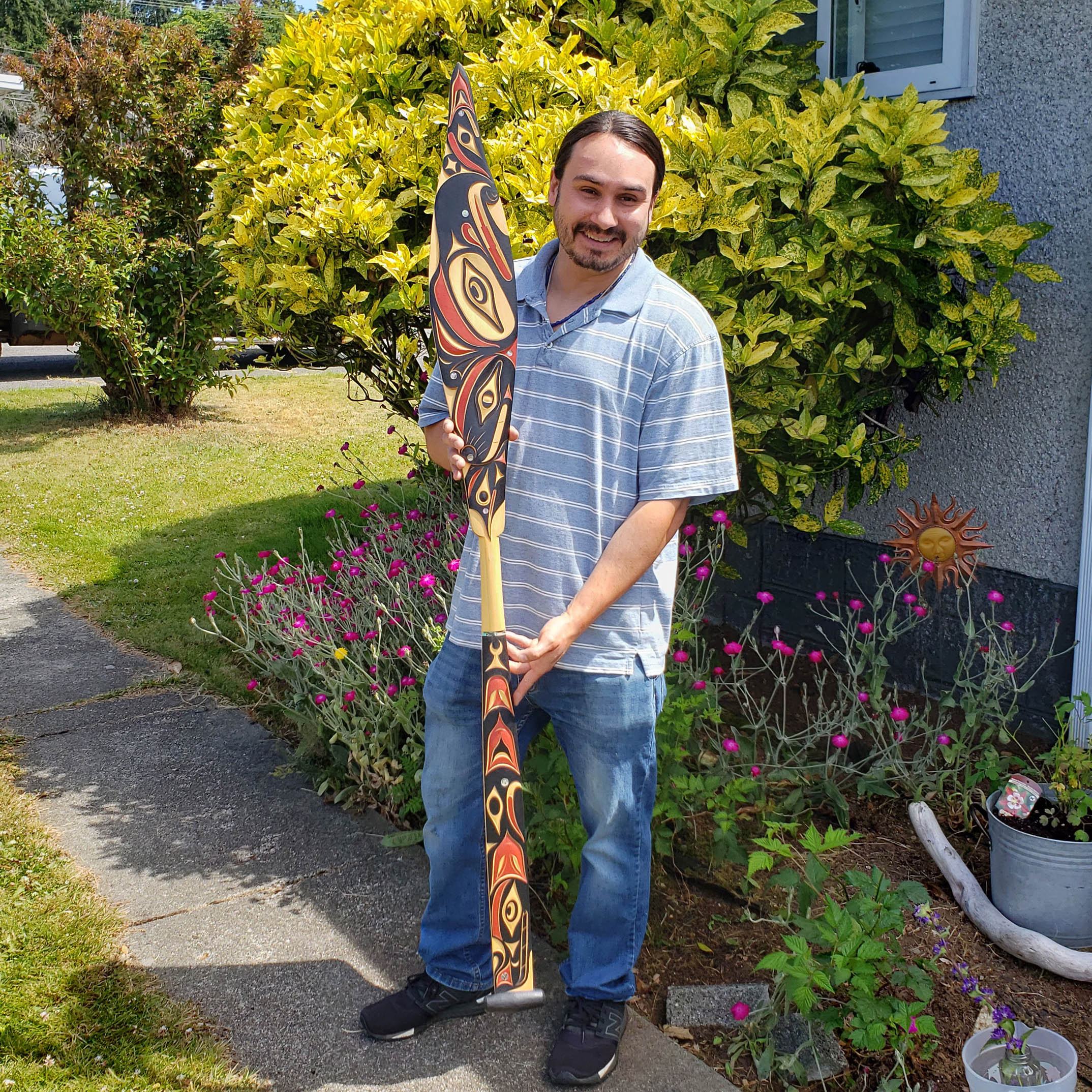 Double-sided Thunderbird and Lightning Snake Paddle by Nuu-chah-nulth carver Joshua Prescott