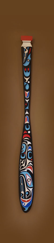 Sandblasted Cedar Sea Wolf Paddle by Kwakiutl artist Trevor Hunt
