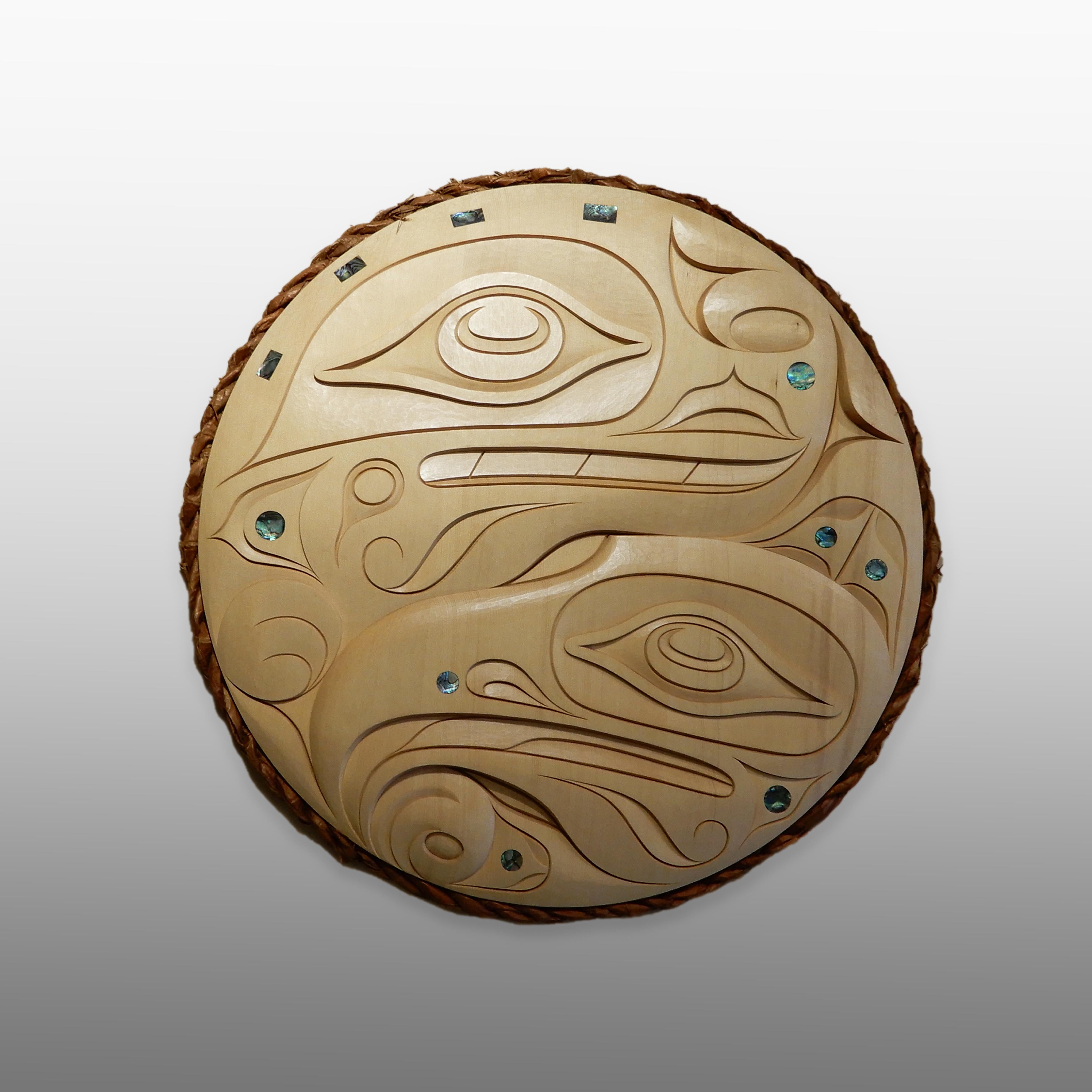Raven and Sea Serpent Cedar Panel by Nuu-chah-nulth carver Joshua Prescott