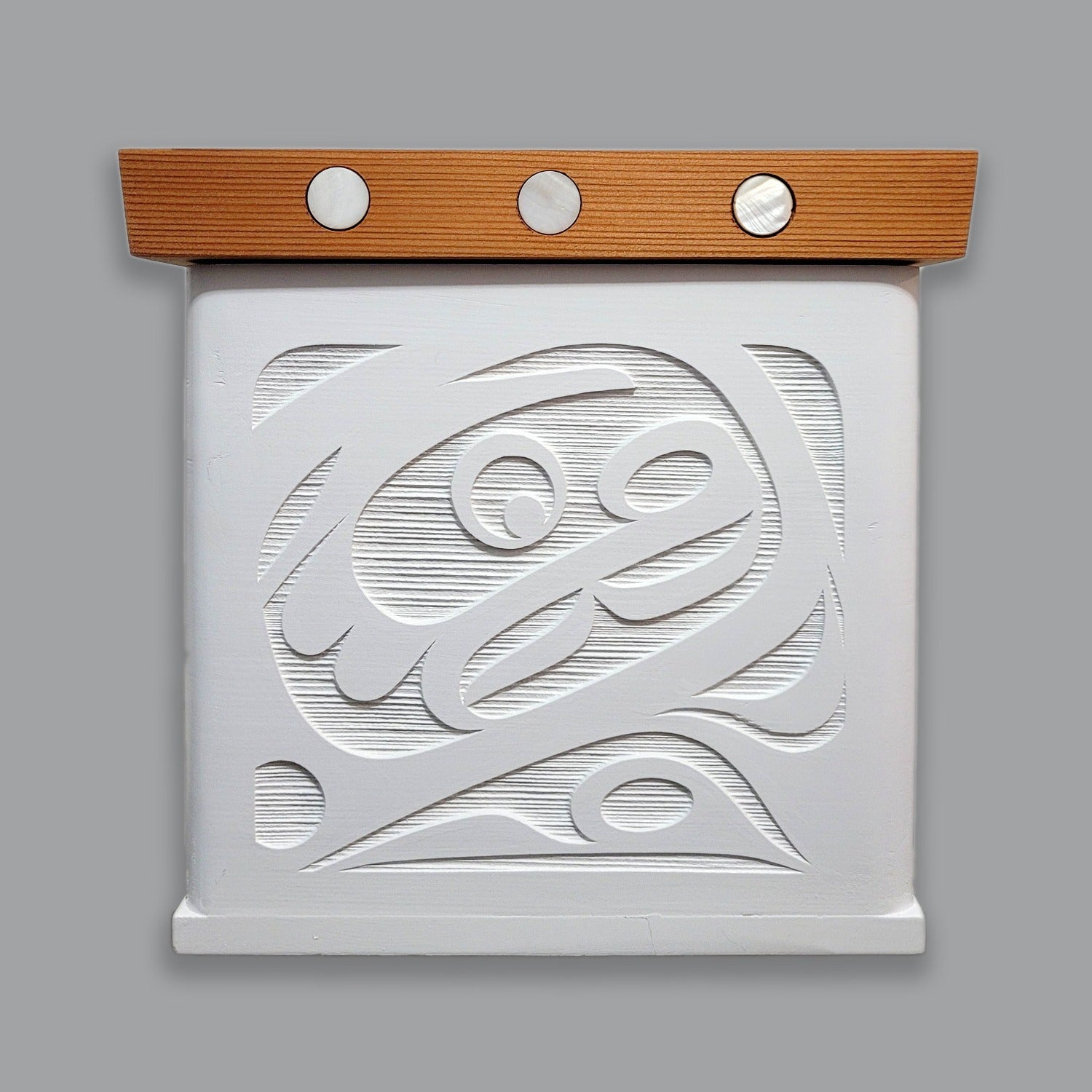 White Sandblasted Bentwood Box by Kwakiutl artist Trevor Hunt