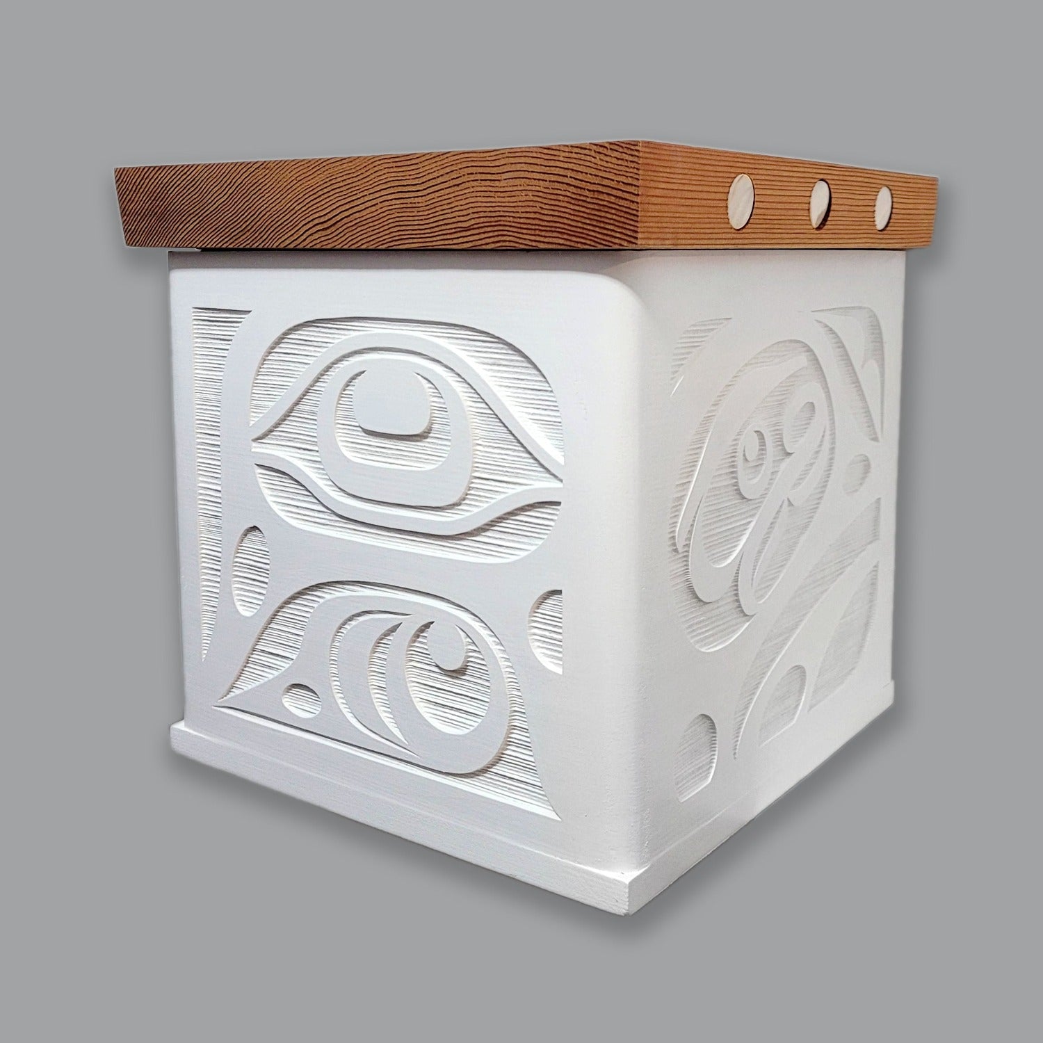 White Sandblasted Bentwood Box by Kwakiutl artist Trevor Hunt