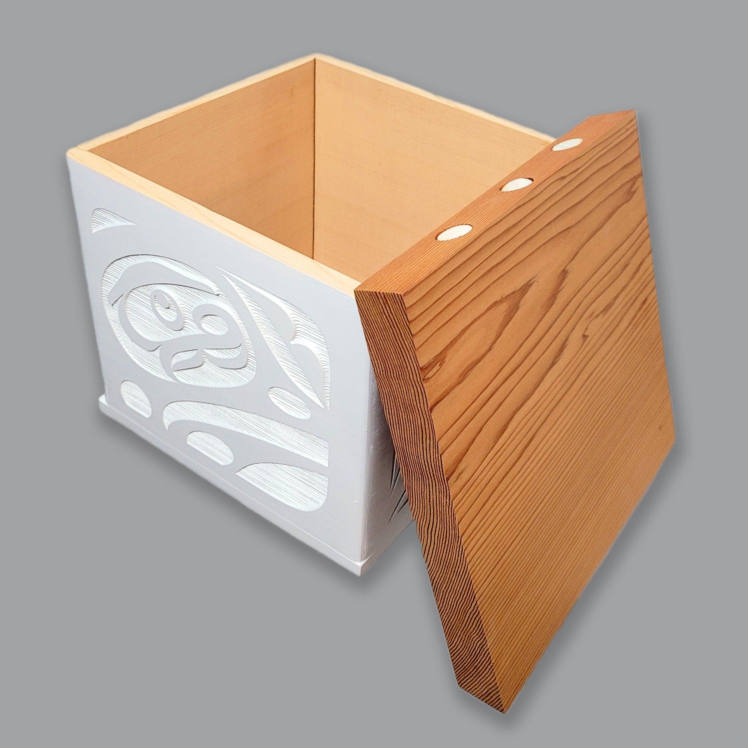 White Sandblasted Bentwood Box by Kwakiutl artist Trevor Hunt