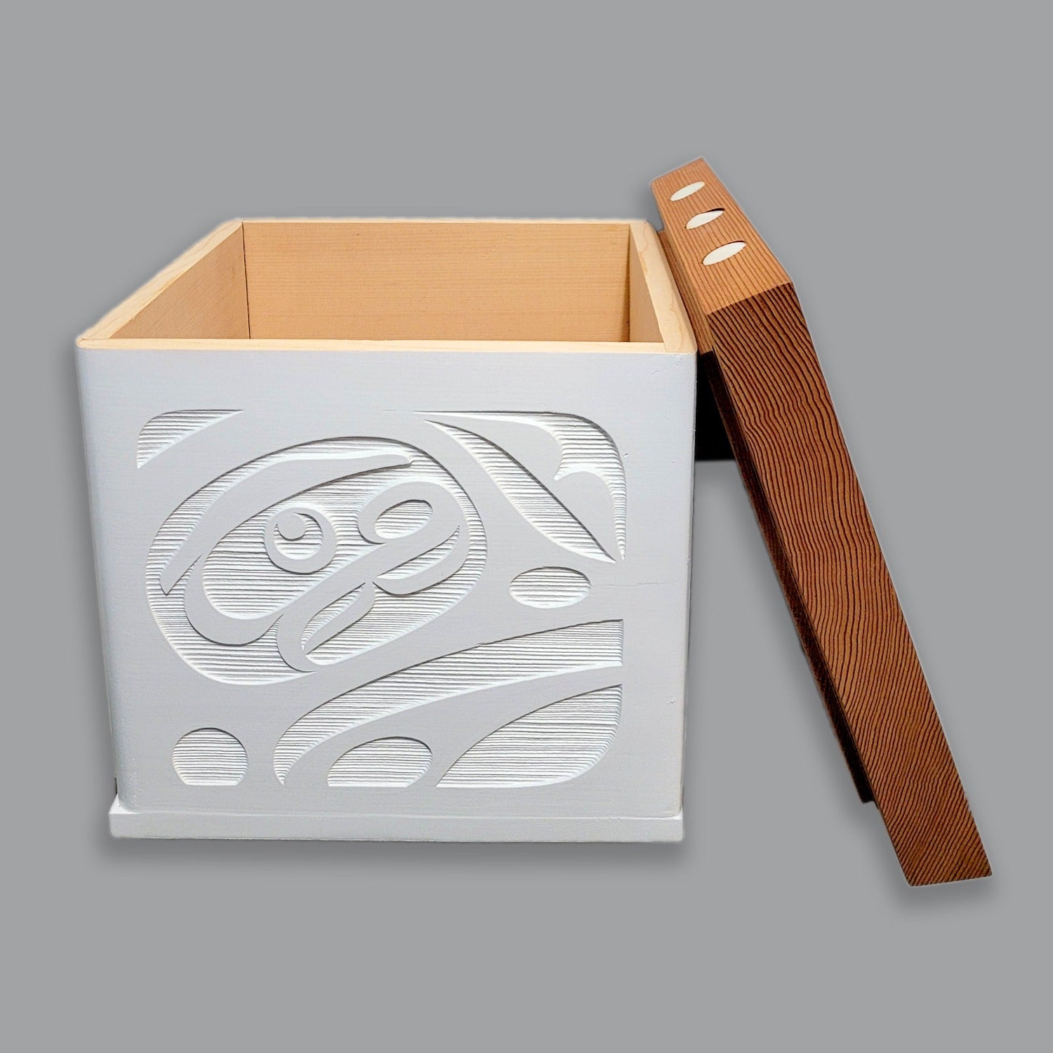 White Sandblasted Bentwood Box by Kwakiutl artist Trevor Hunt