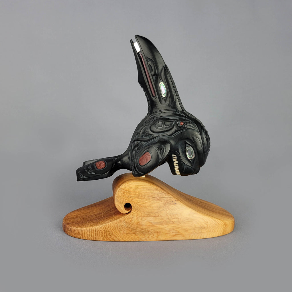 Argillite Orca with Raven Fin Sculpture by Haida carver Darrell White