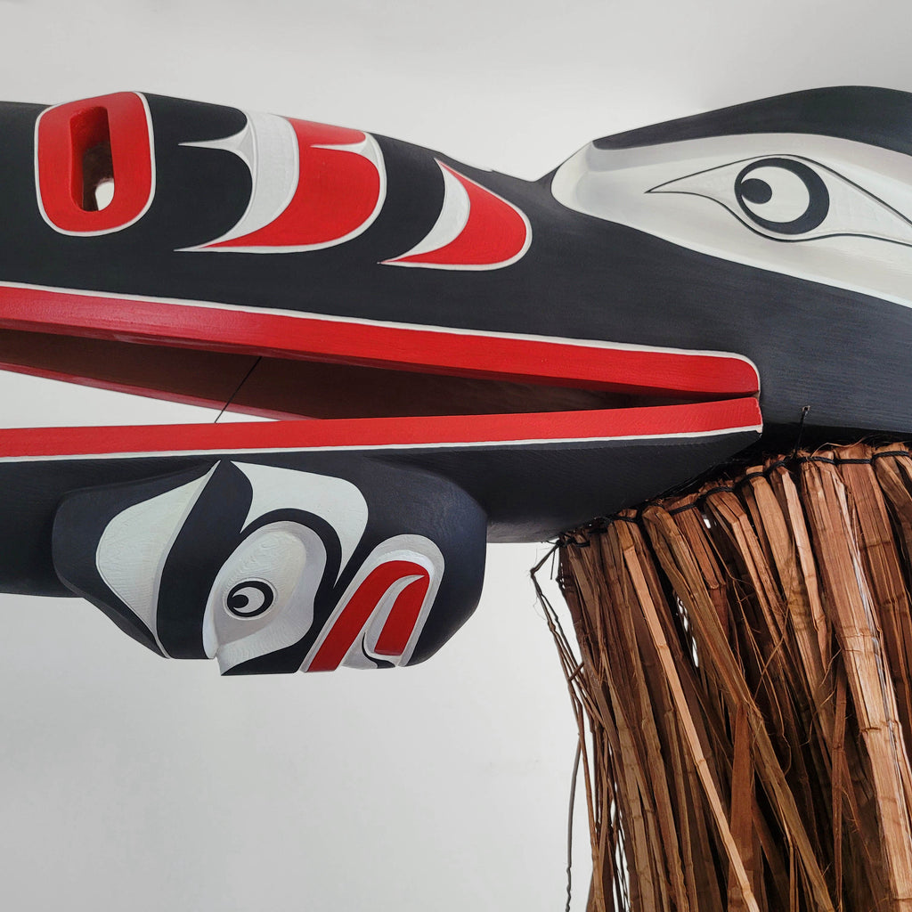 Raven Headdress with Cedar Bark by Kwakiutl artist Trevor Hunt