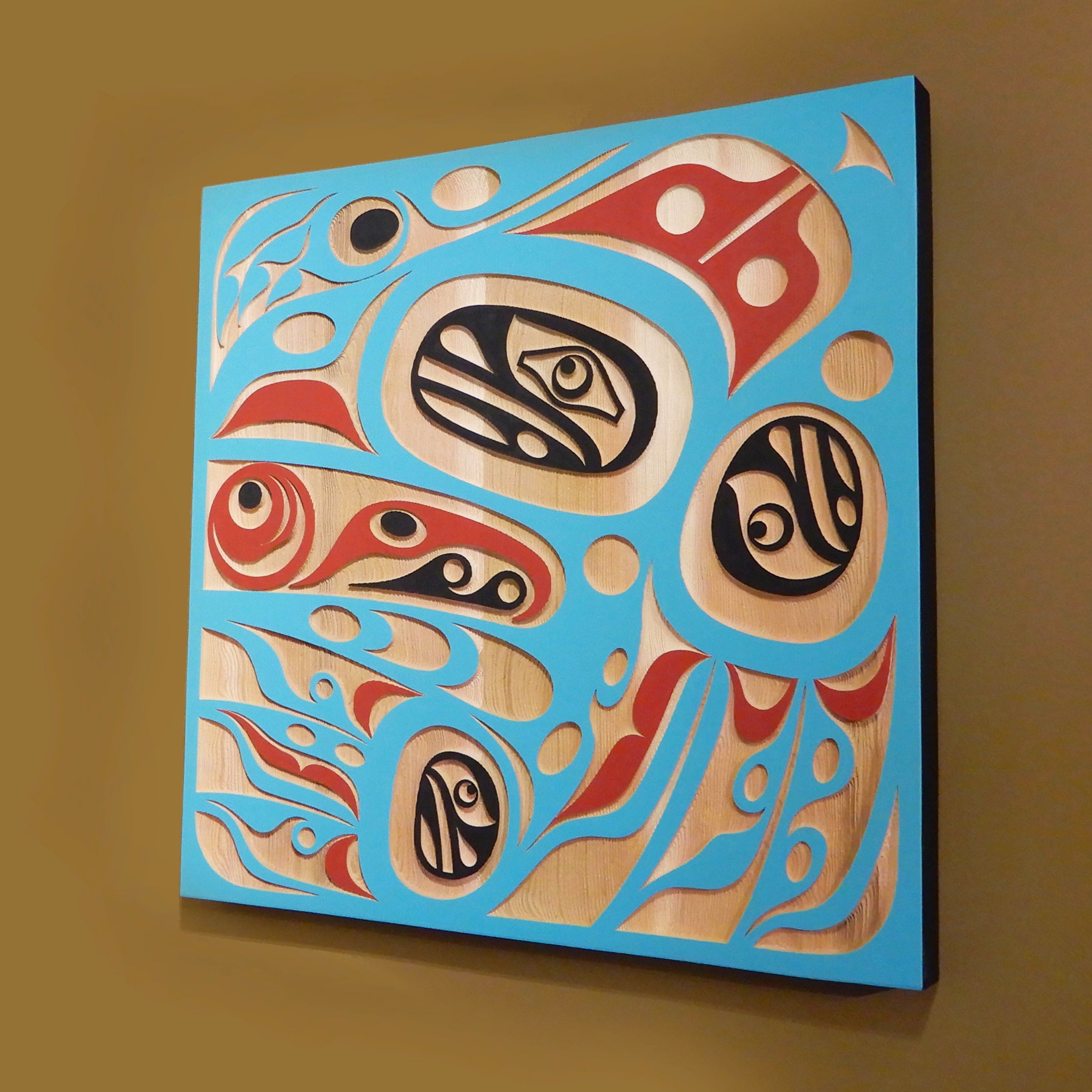 Cedar Raven Nest Sandblasted Panel by Kwakiutl carver Trevor Hunt