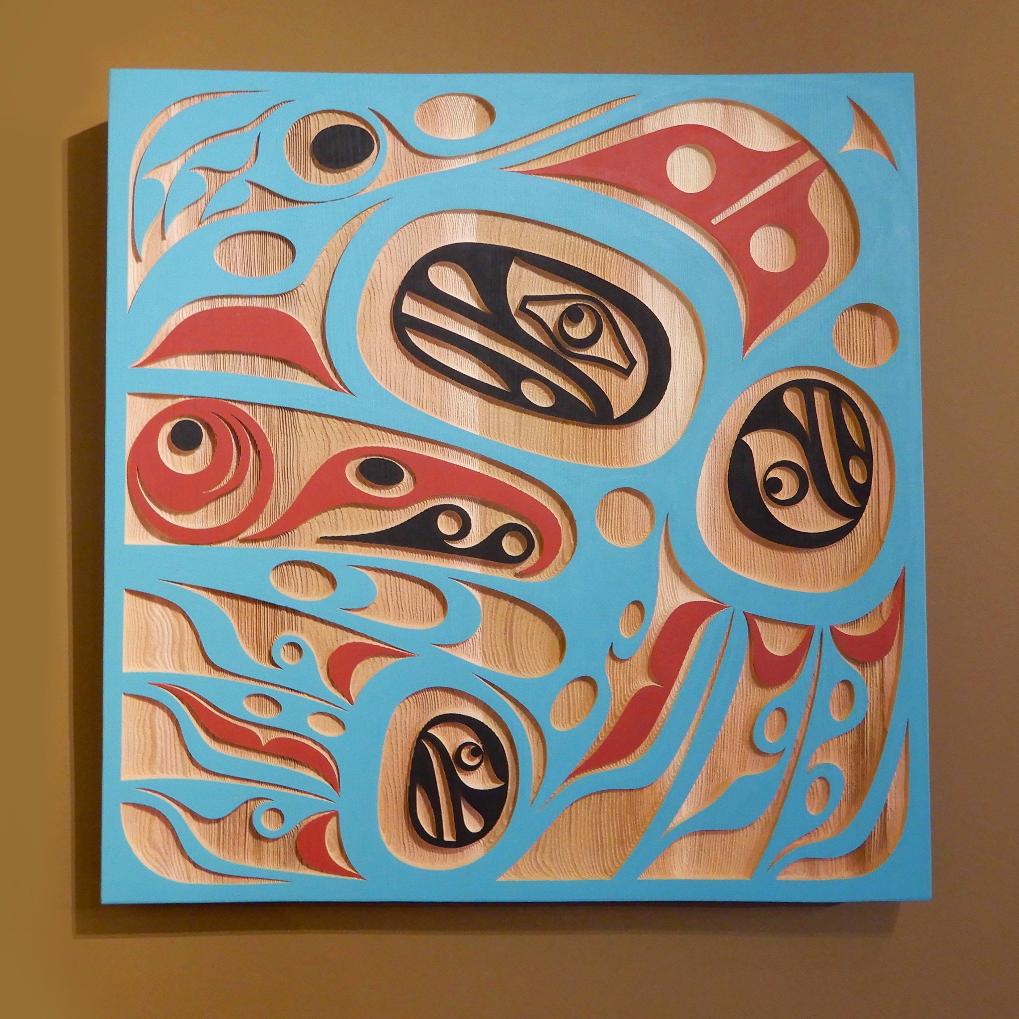 Cedar Raven Nest Sandblasted Panel by Kwakiutl carver Trevor Hunt