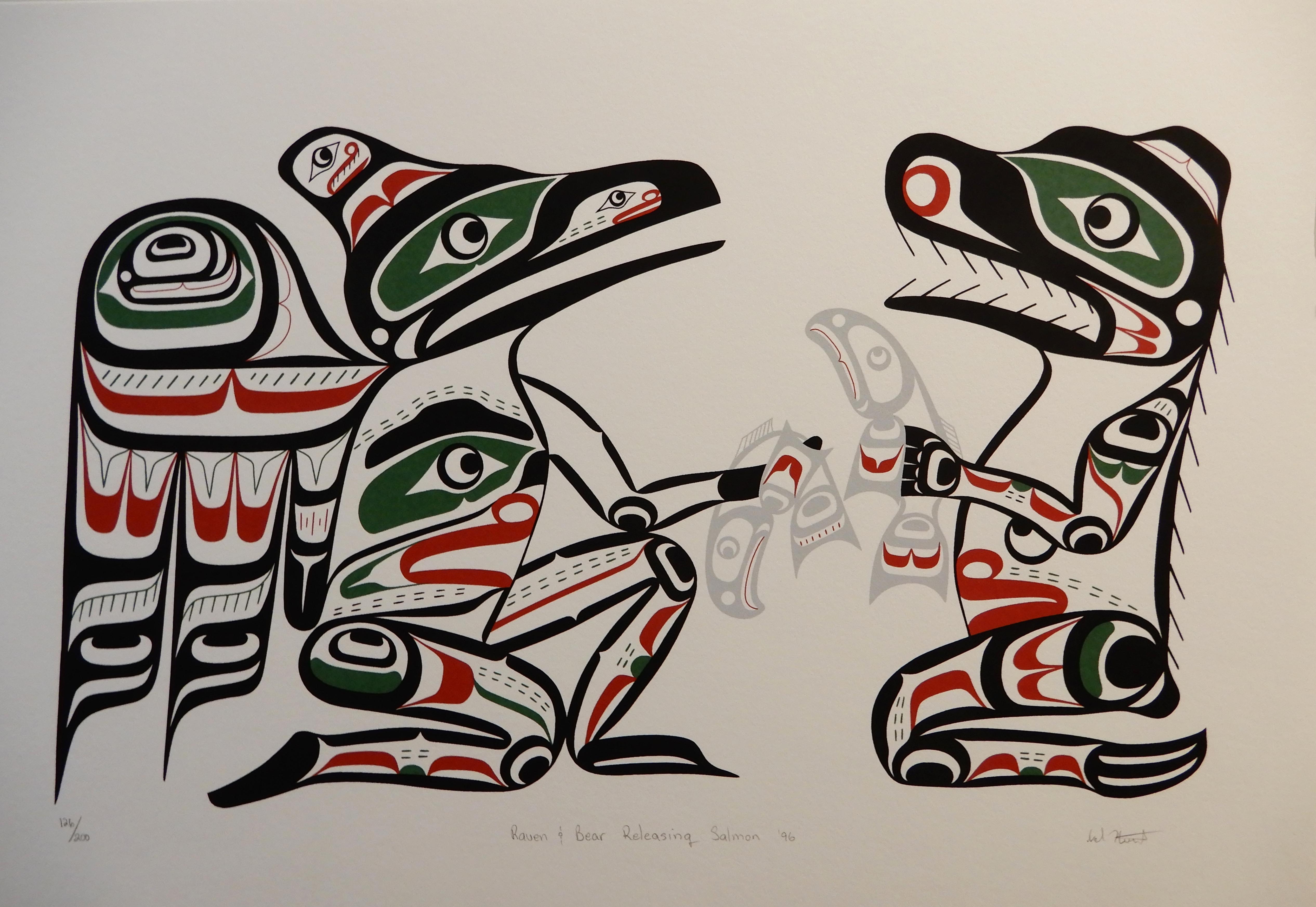 Raven, Bear and Salmon Limited Edition Print by Kwakwaka'wakw Master Carver Calvin Hunt