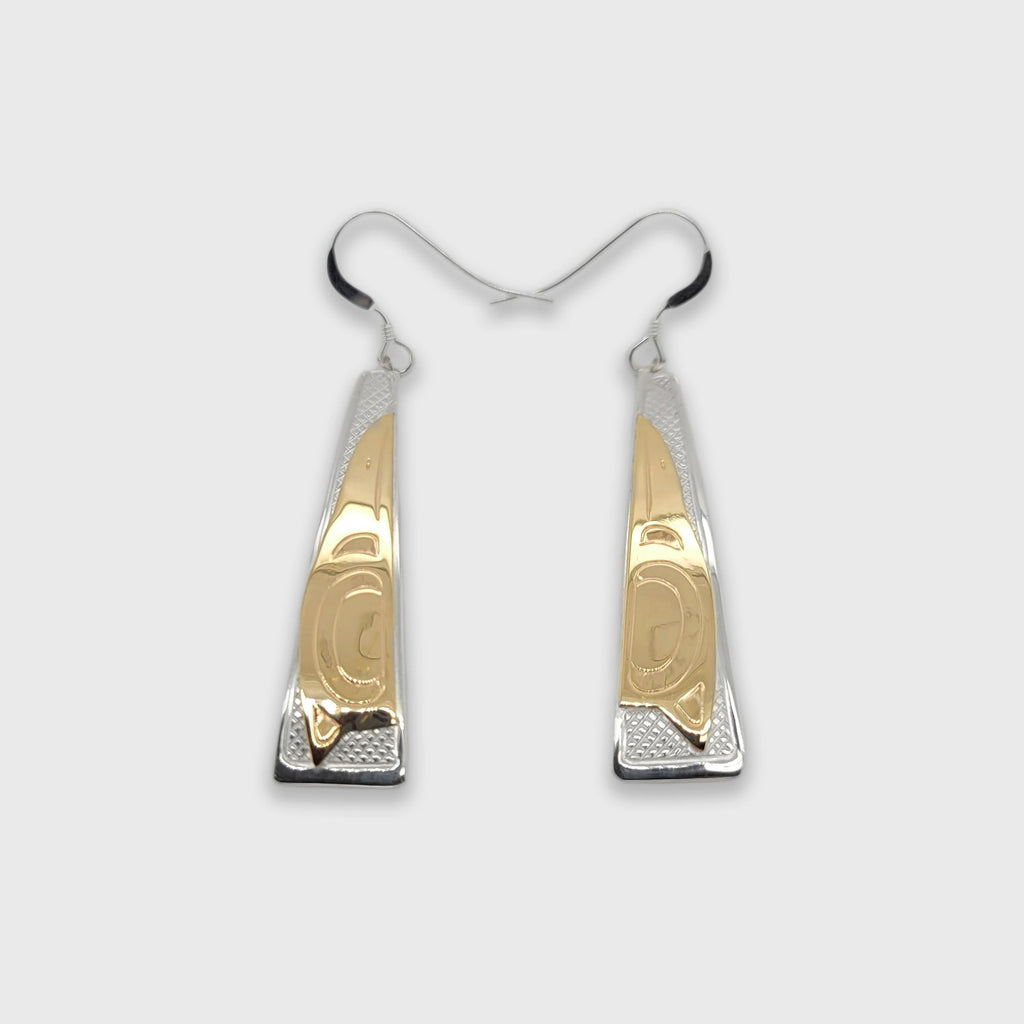 Silver and Gold Raven Triangle Earrings by Cree artist Justin Rivard