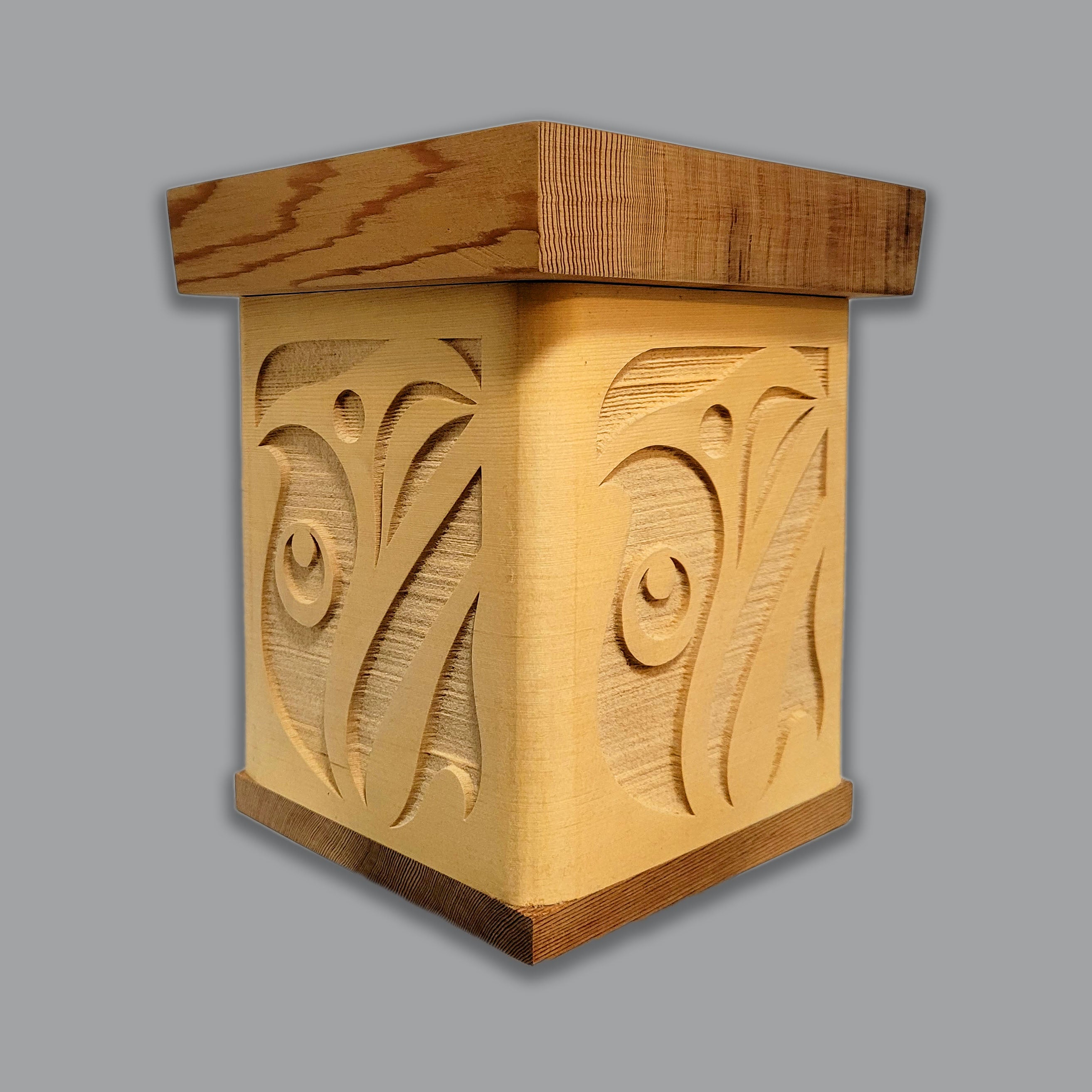 Yellow Sandblasted Bentwood Box by Kwakiutl artist Trevor Hunt