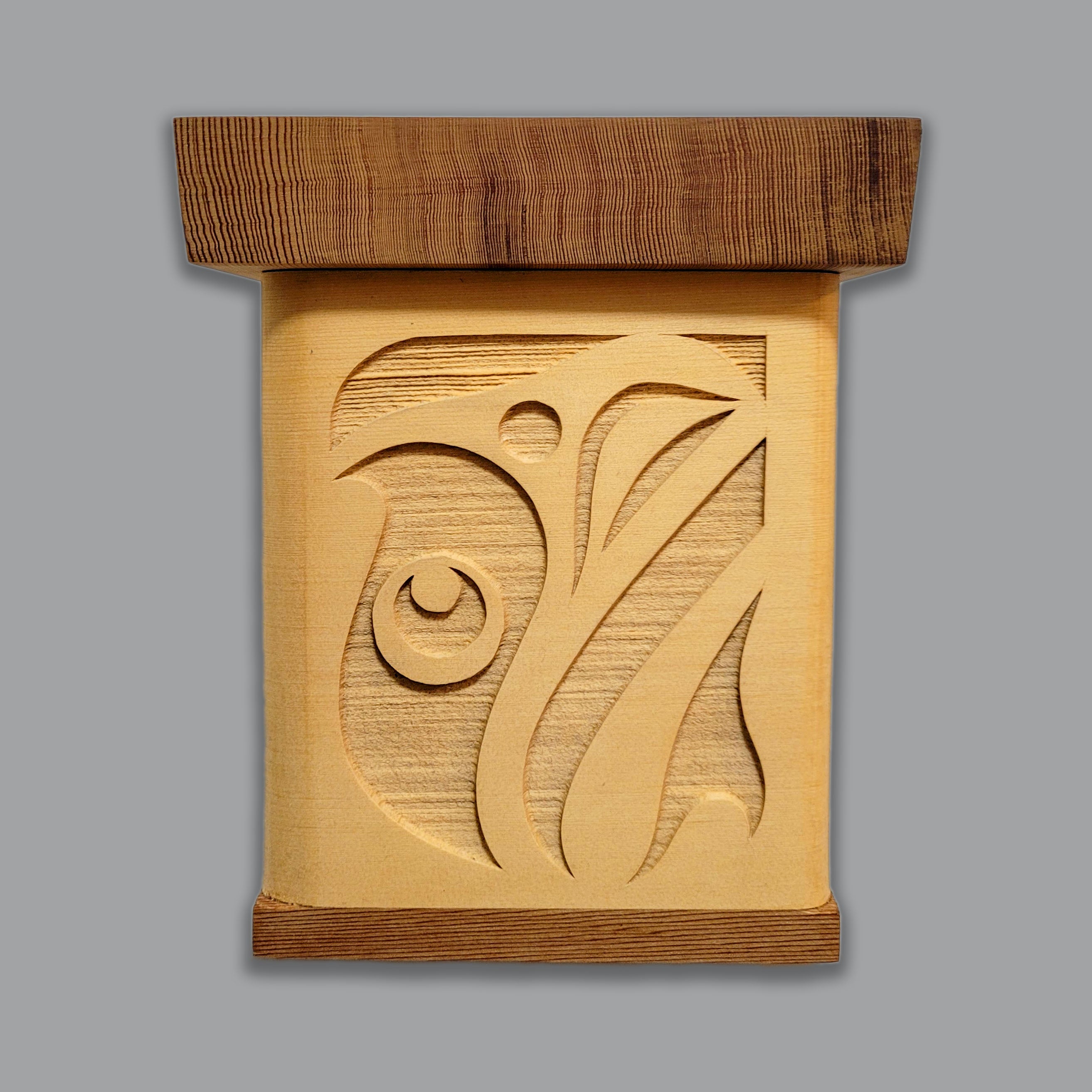Yellow Sandblasted Bentwood Box by Kwakiutl artist Trevor Hunt