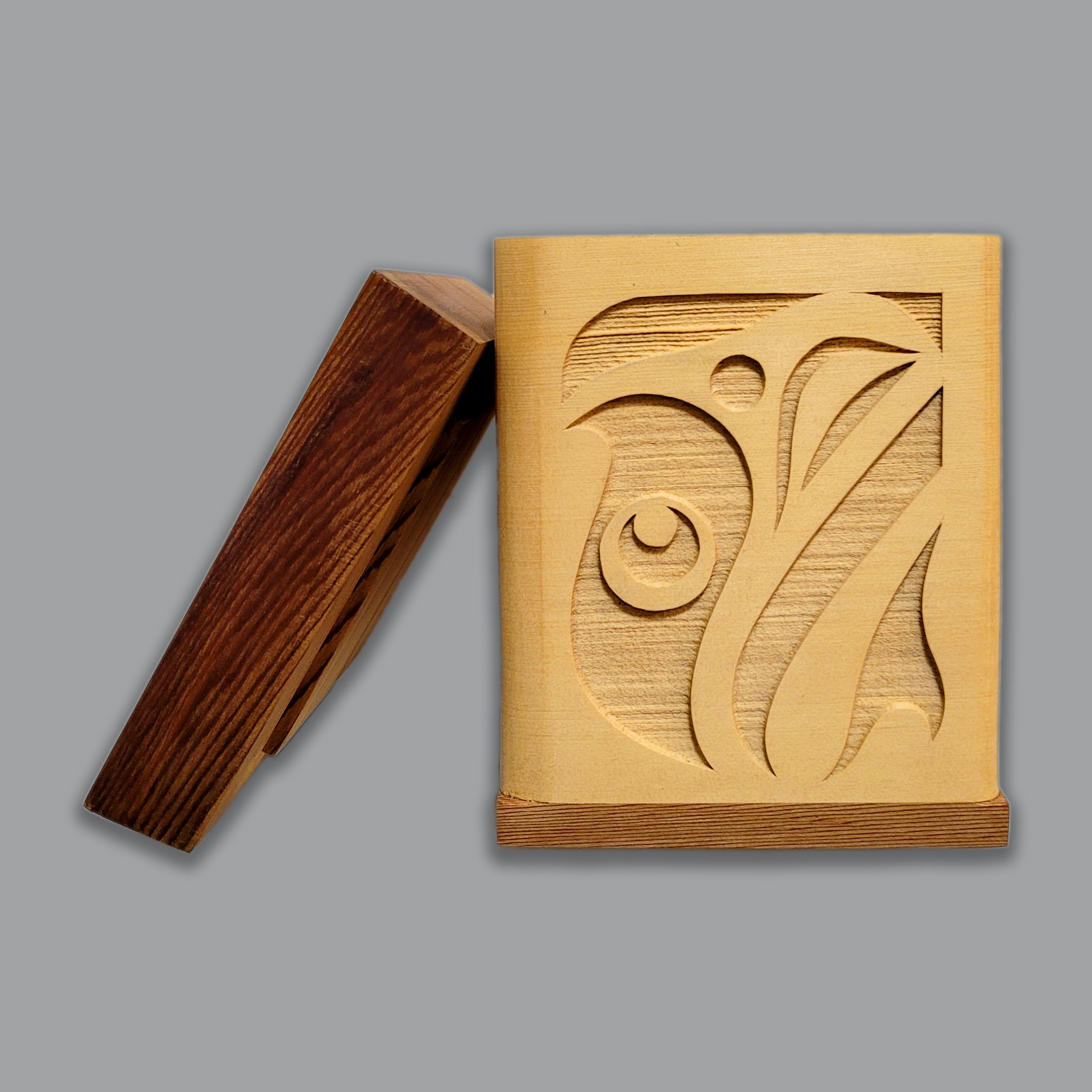 Yellow Sandblasted Bentwood Box by Kwakiutl artist Trevor Hunt