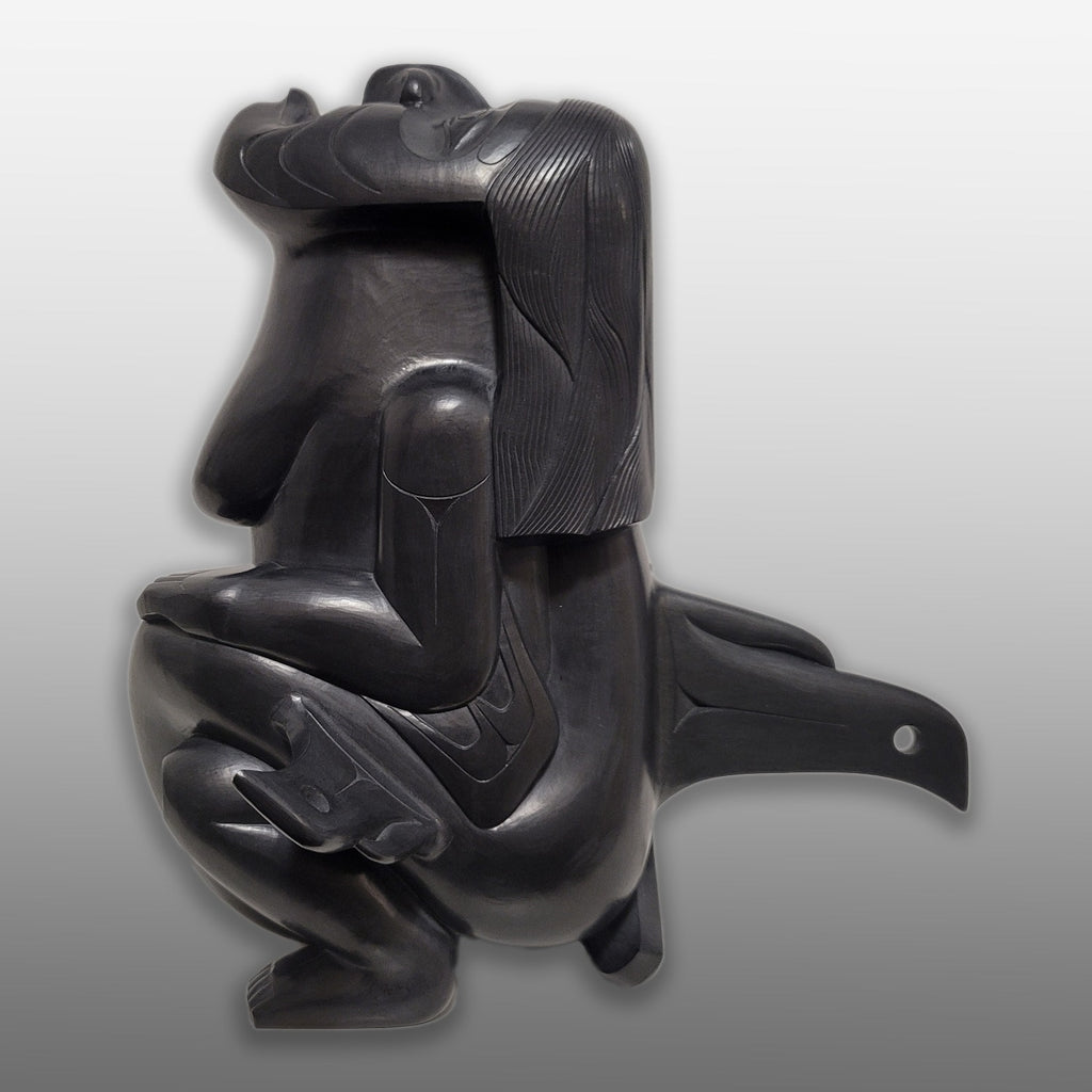 Argillite Shark Woman Transformation sculpture by Haida carver Marcel Russ