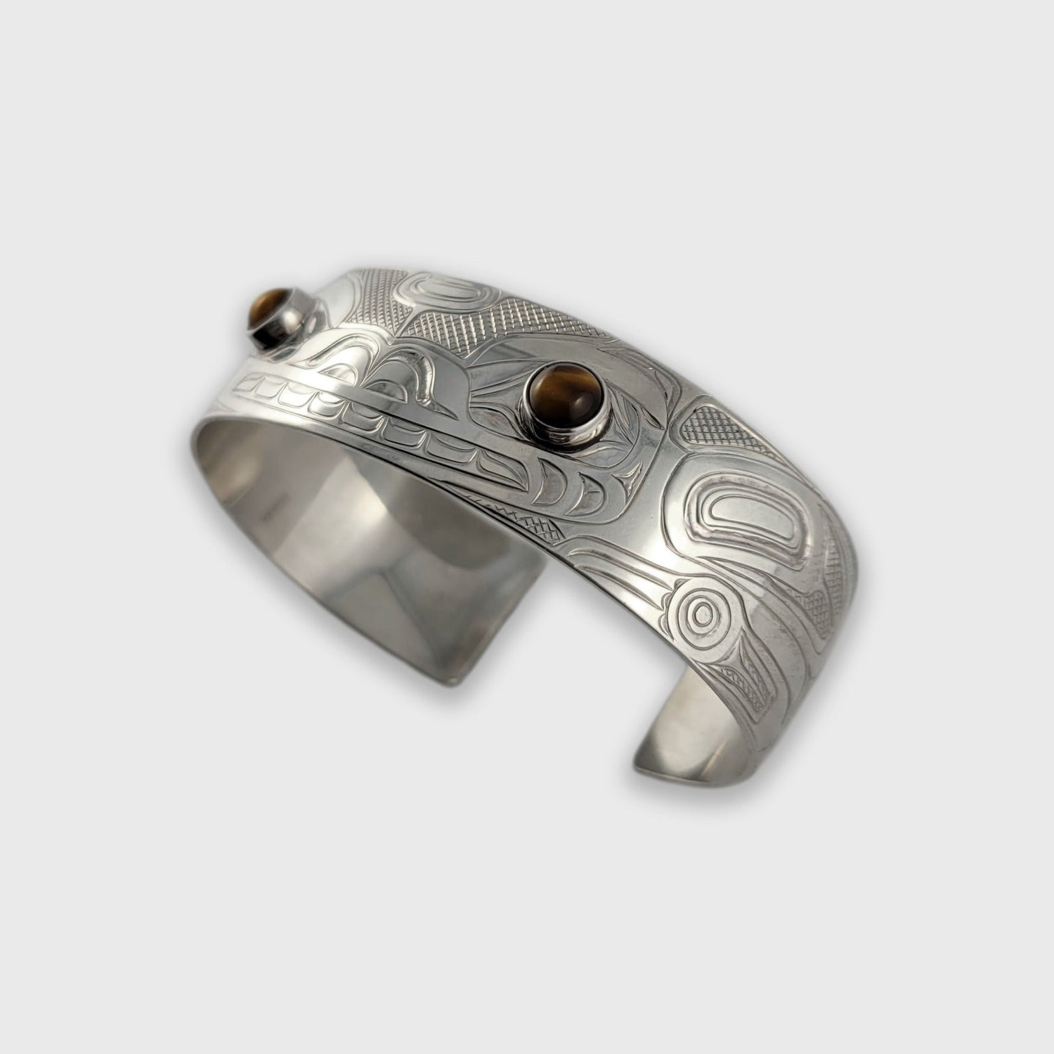Silver and Tiger Eye Bear Bracelet by Kwakwaka'wakw artist Chris Cook