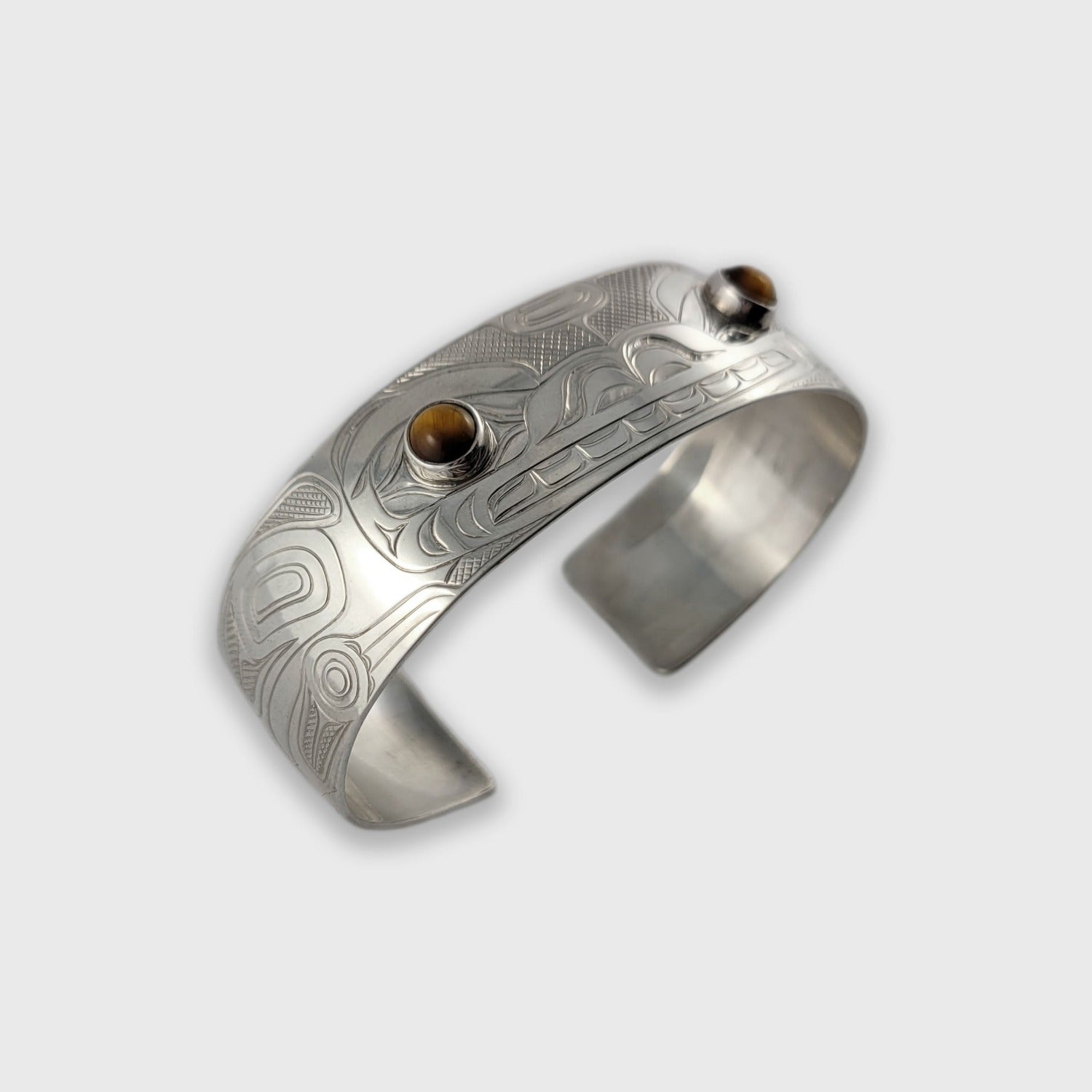 Silver and Tiger Eye Bear Bracelet by Kwakwaka'wakw artist Chris Cook