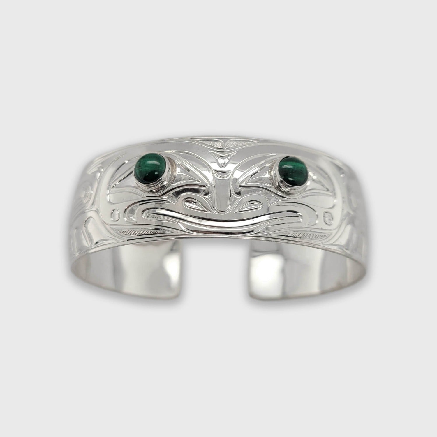 Silver and Malachite Frog Bracelet by Kwakwaka'wakw atist Chris Cook